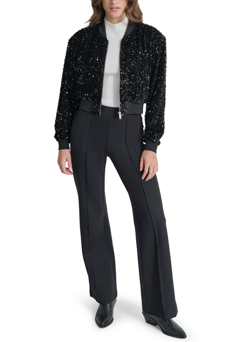 Womens Long Sleeve Velvet Sequin Bomber Jacket