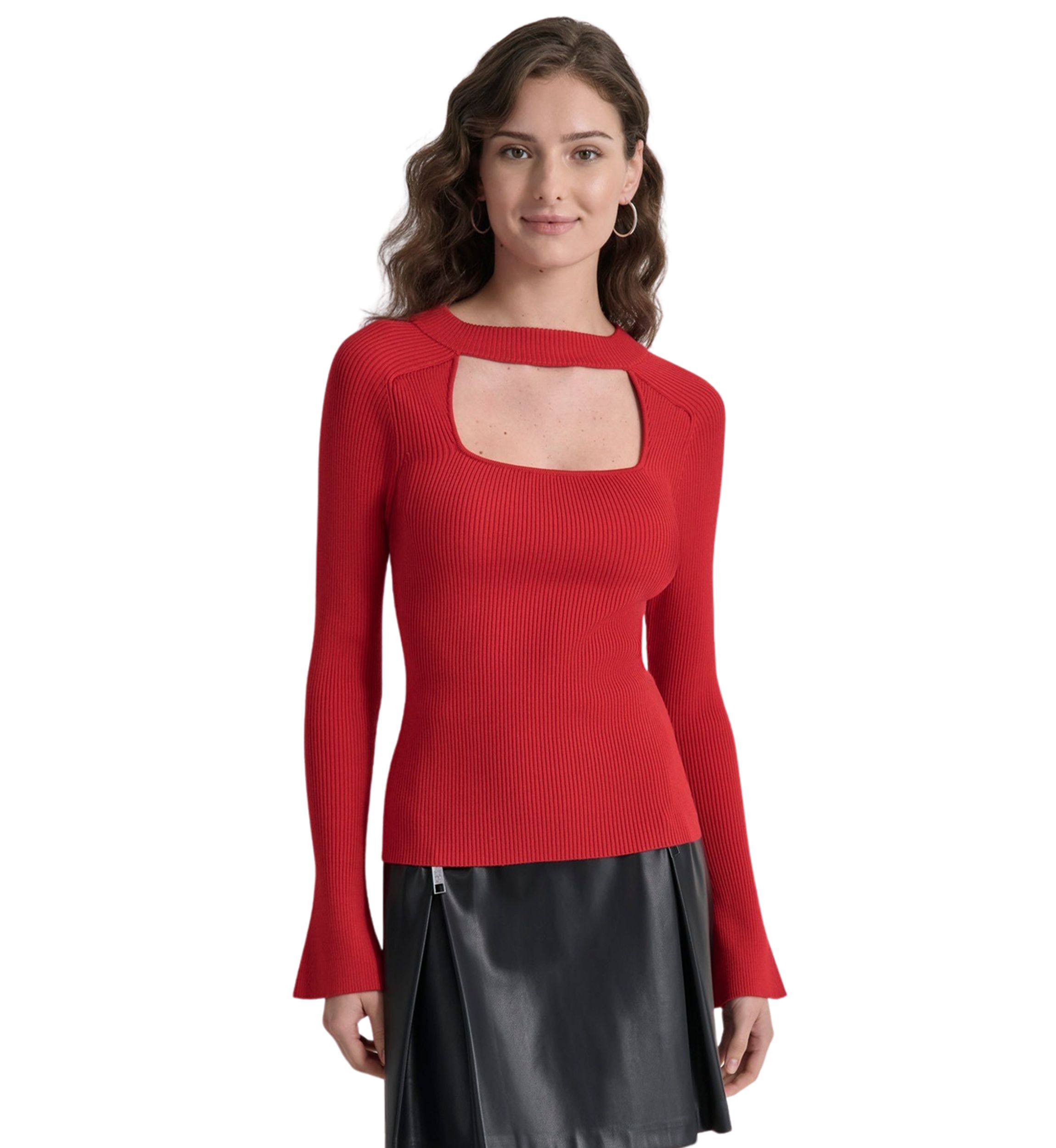 Womens Long Sleeve Cut Out Ribbed Sweater