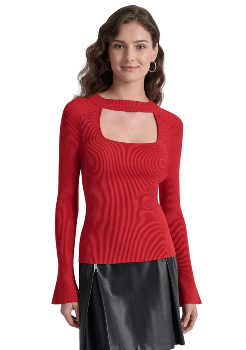 Womens Long Sleeve Cut Out Ribbed Sweater