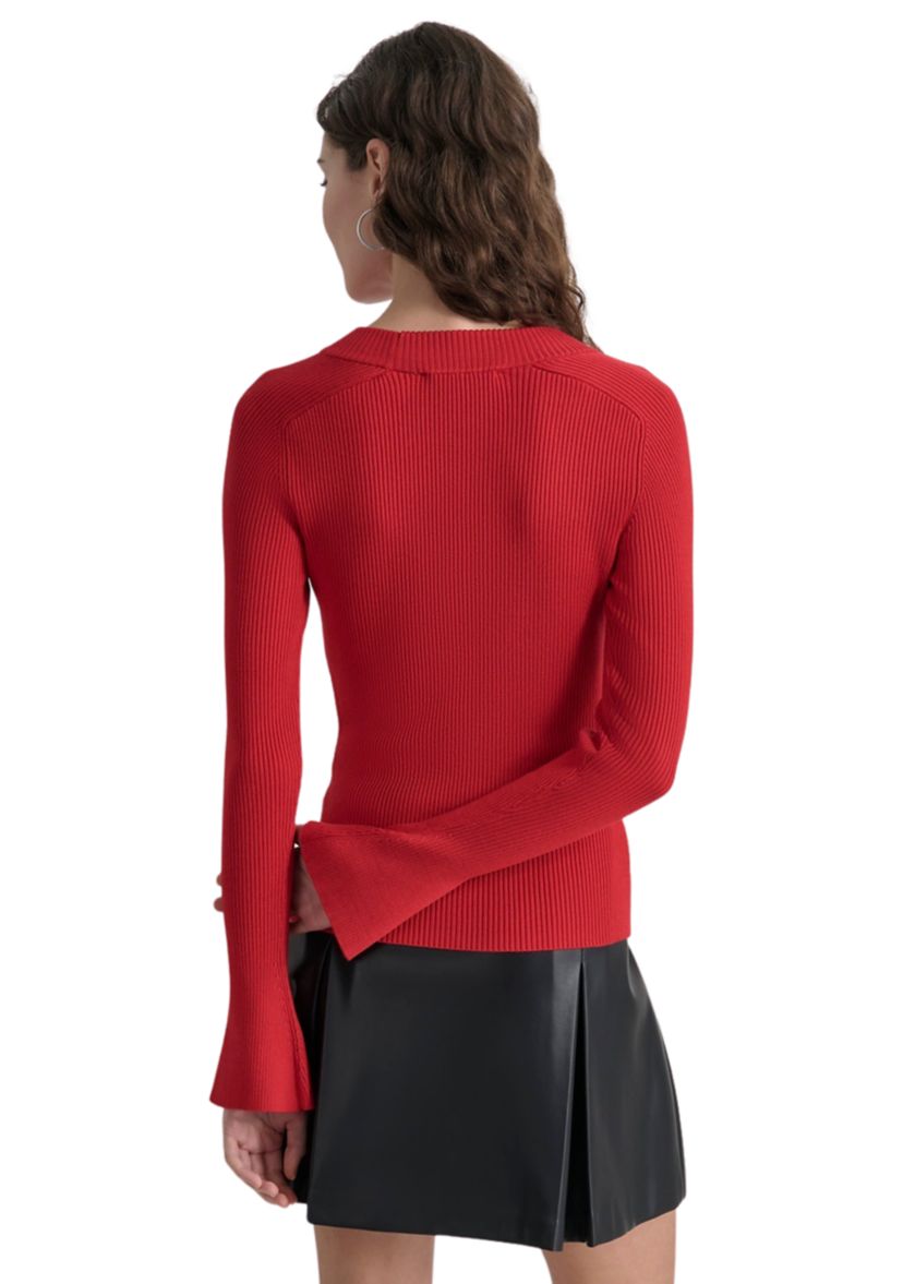 Womens Long Sleeve Cut Out Ribbed Sweater