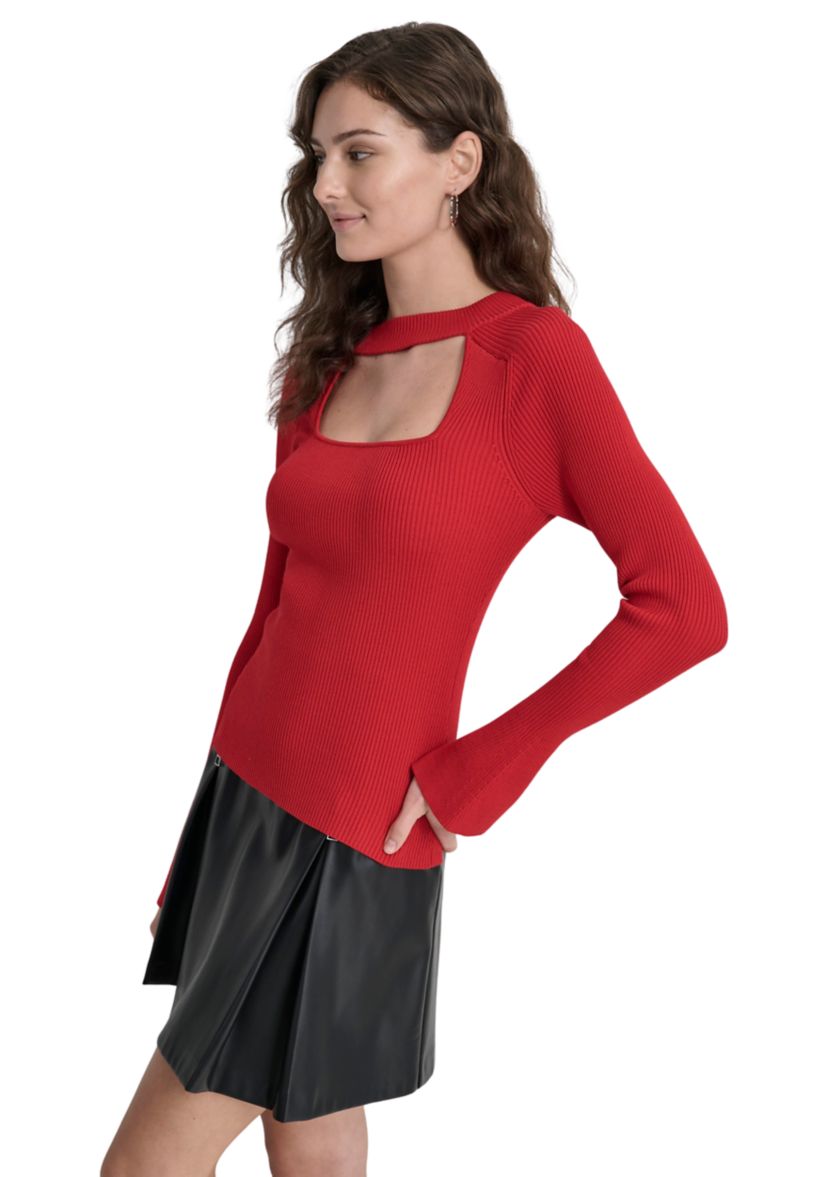 Womens Long Sleeve Cut Out Ribbed Sweater