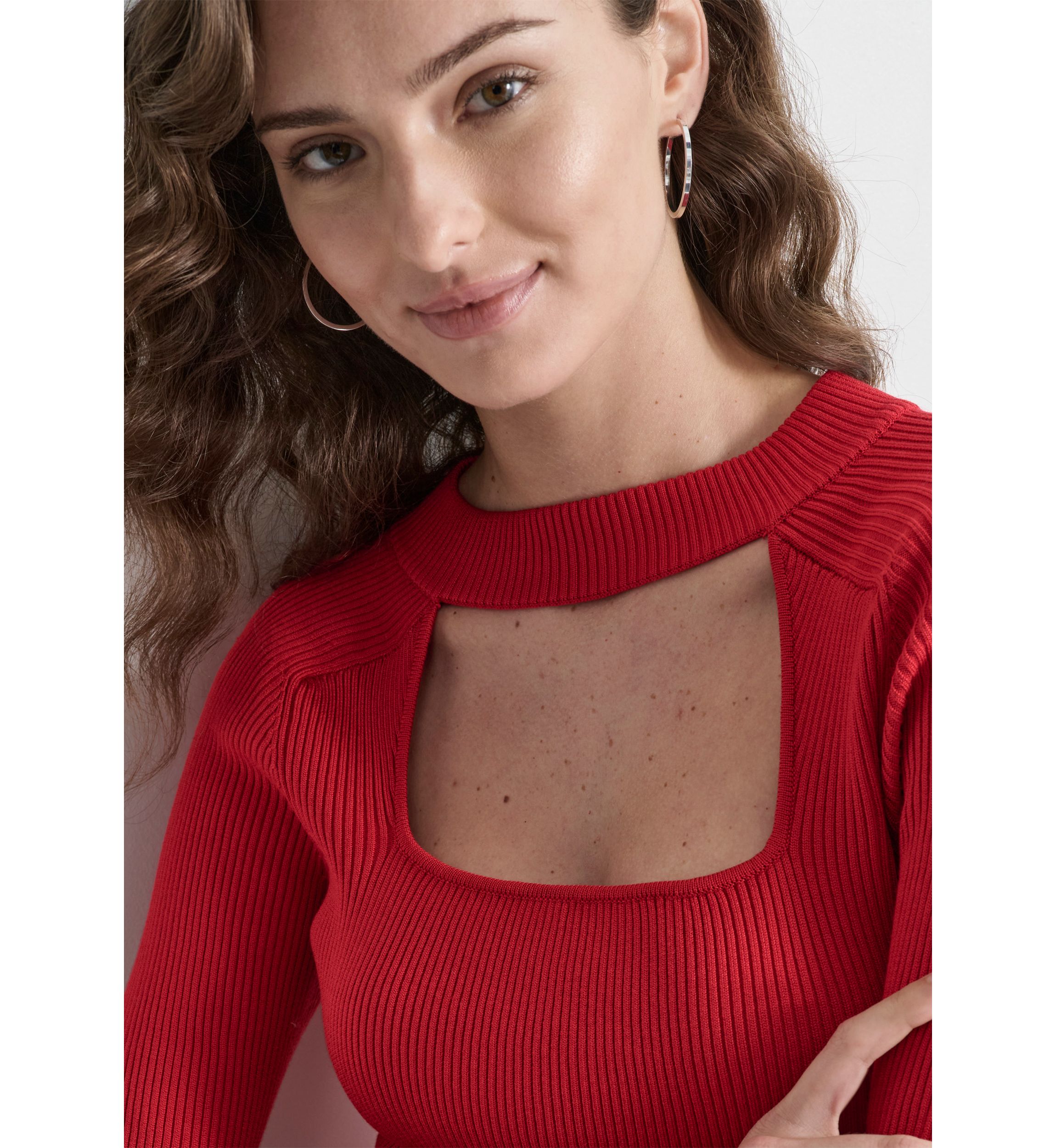 Womens Long Sleeve Cut Out Ribbed Sweater