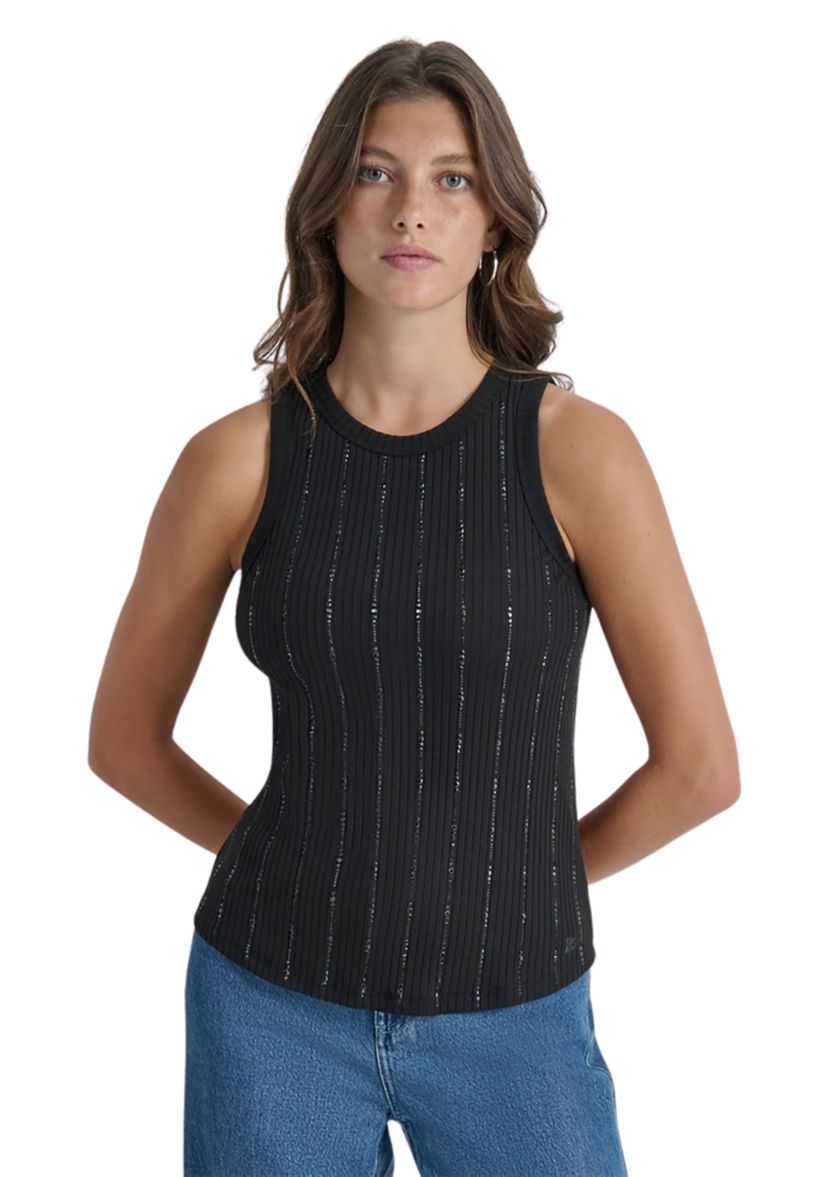 Womens Sleeveless Studded Ribbed Tank 