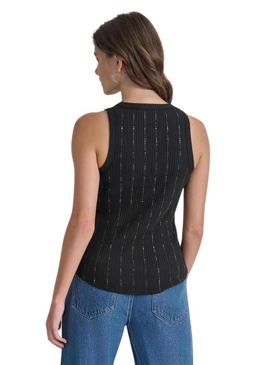 Womens Sleeveless Studded Ribbed Tank 
