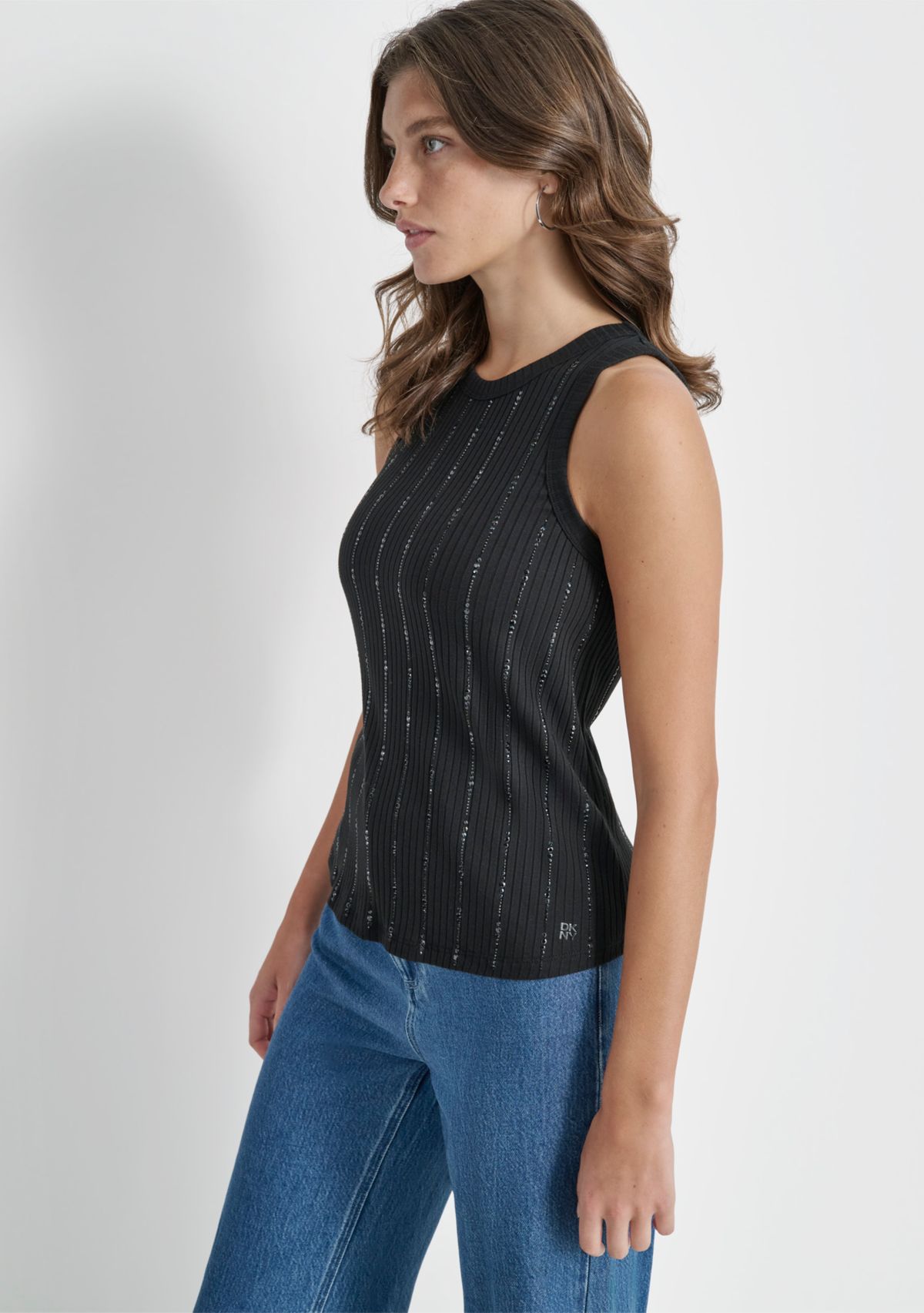 Womens Sleeveless Studded Ribbed Tank 