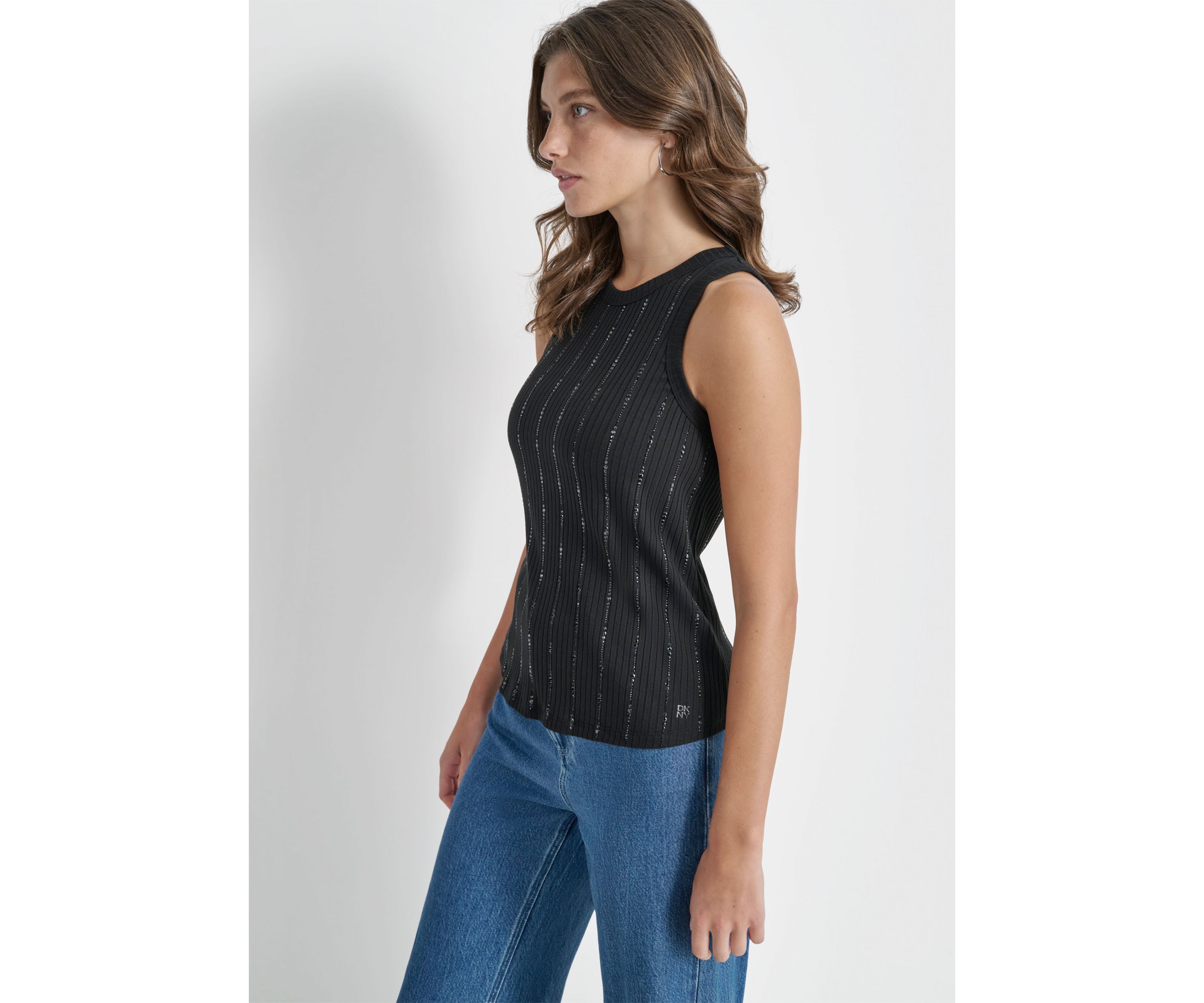 Womens Sleeveless Studded Ribbed Tank 