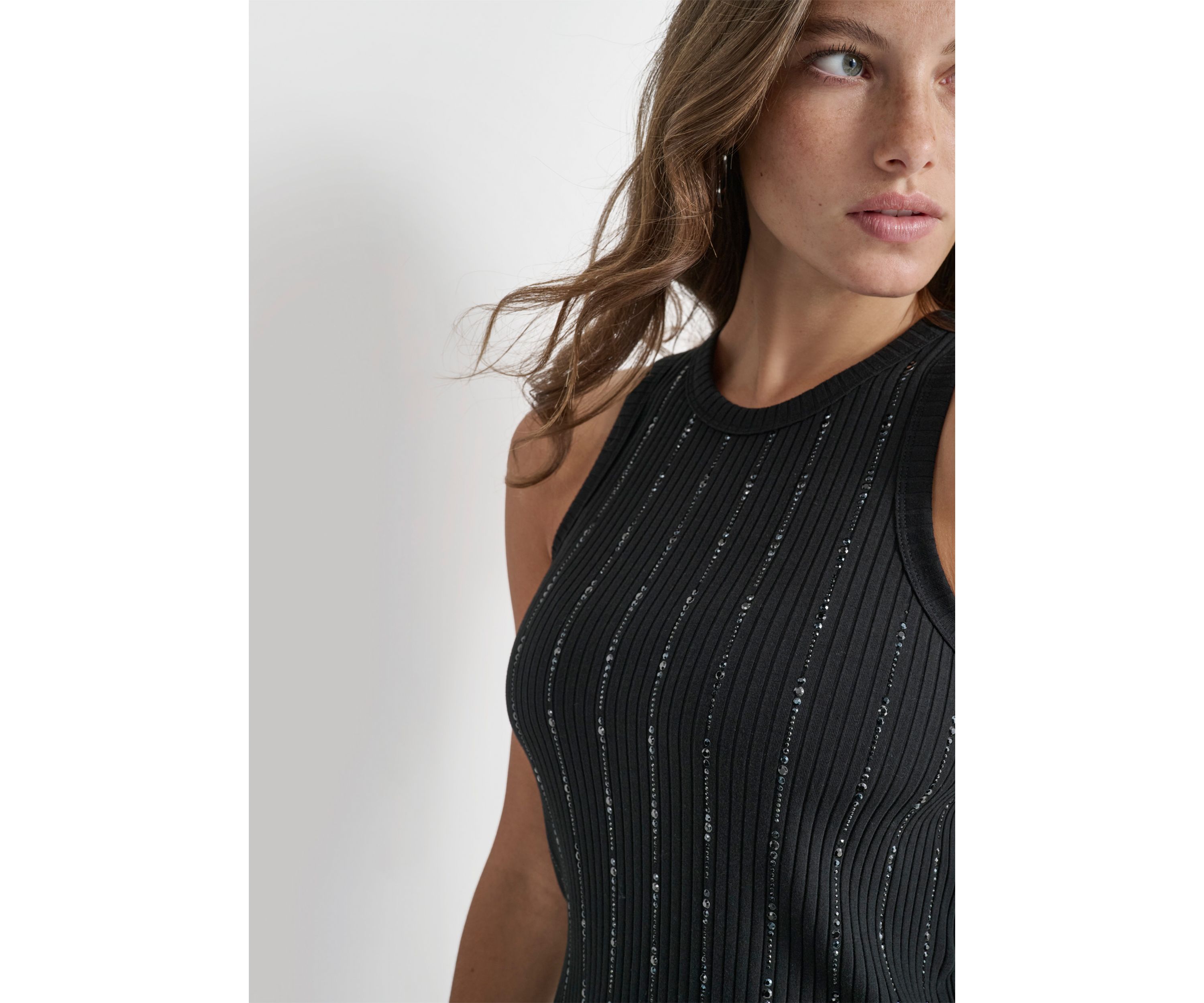 Womens Sleeveless Studded Ribbed Tank 