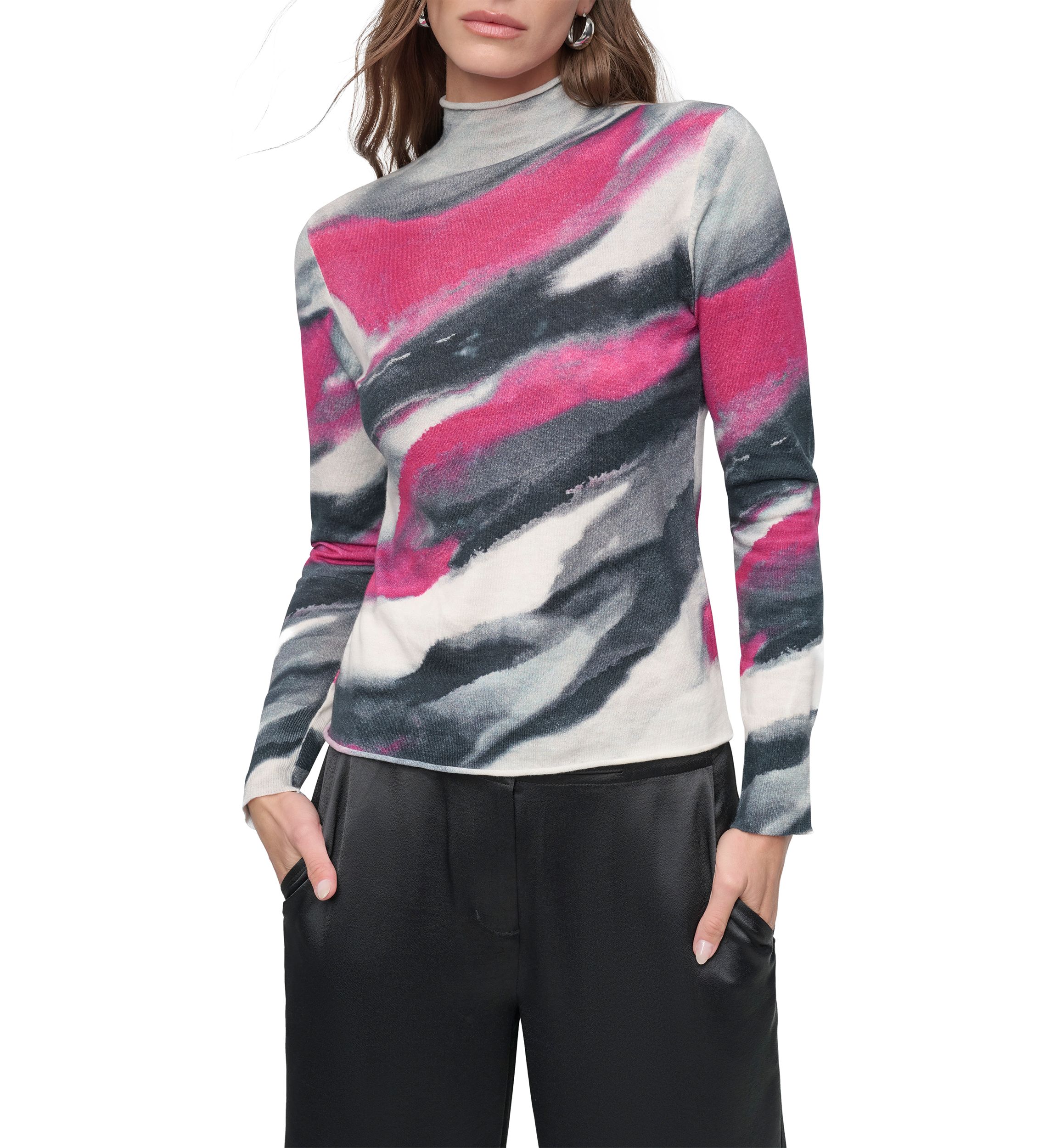 Womens Long Sleeve Brushstroke Mock Neck Sweater