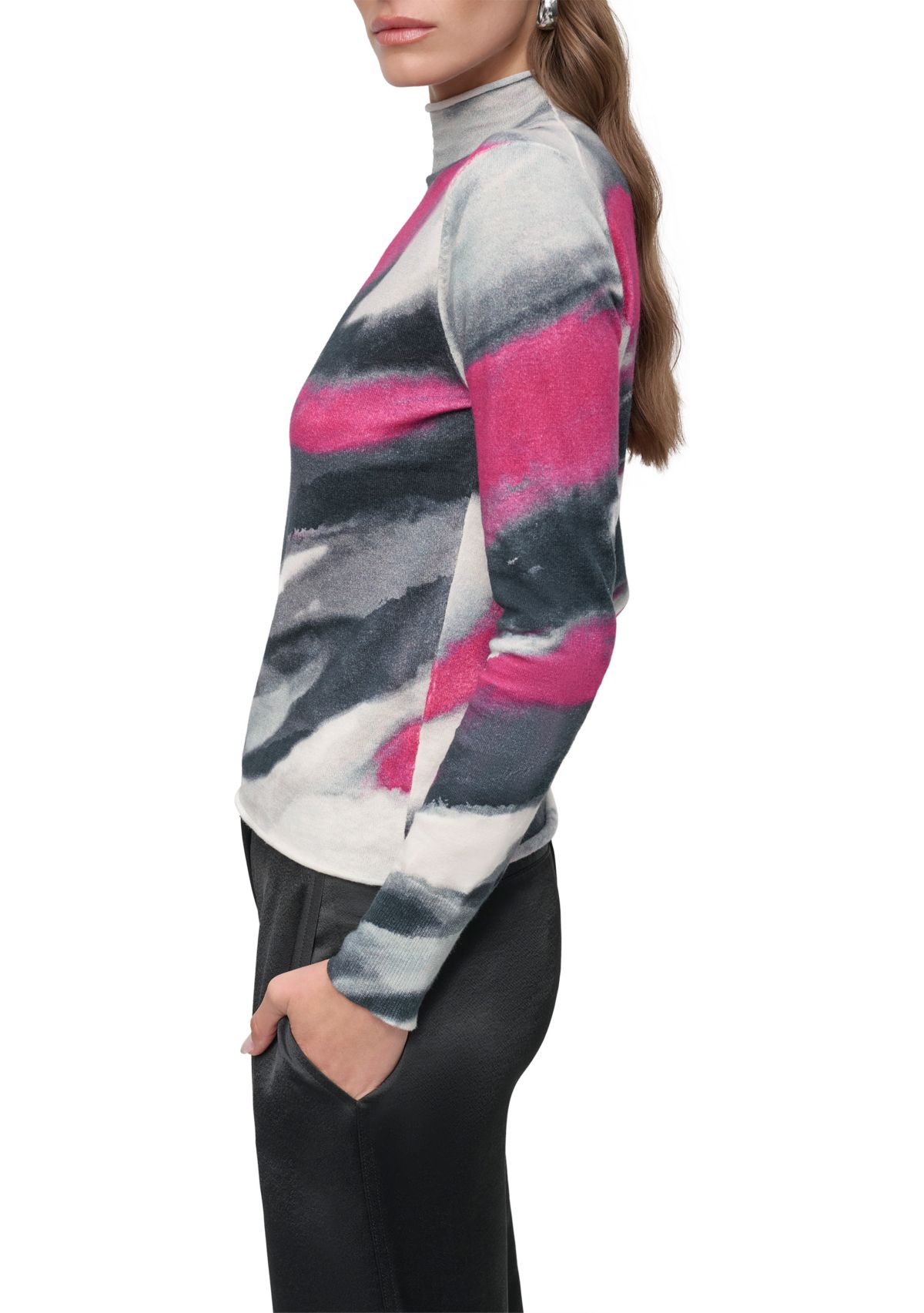Womens Long Sleeve Brushstroke Mock Neck Sweater