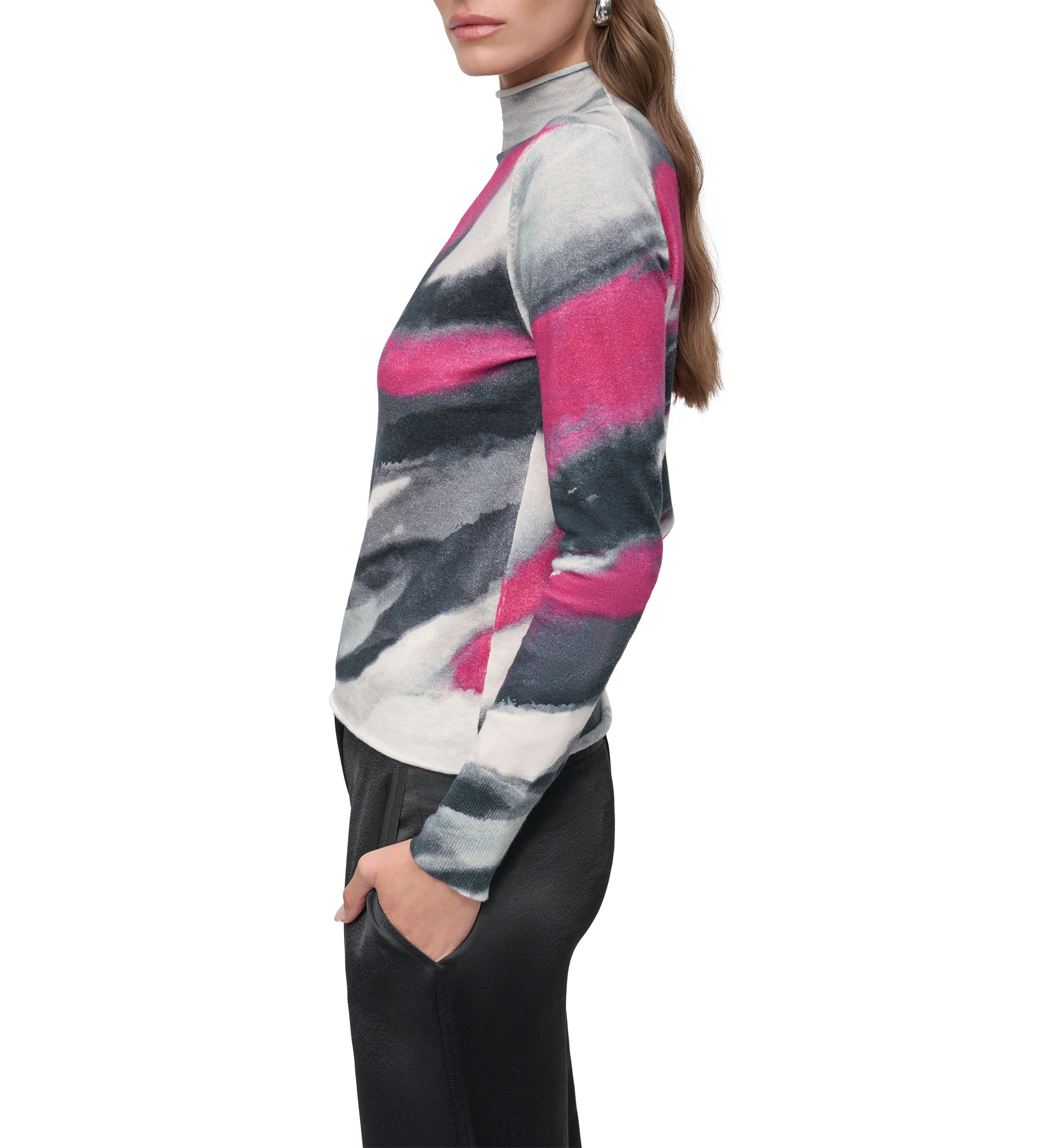 Womens Long Sleeve Brushstroke Mock Neck Sweater