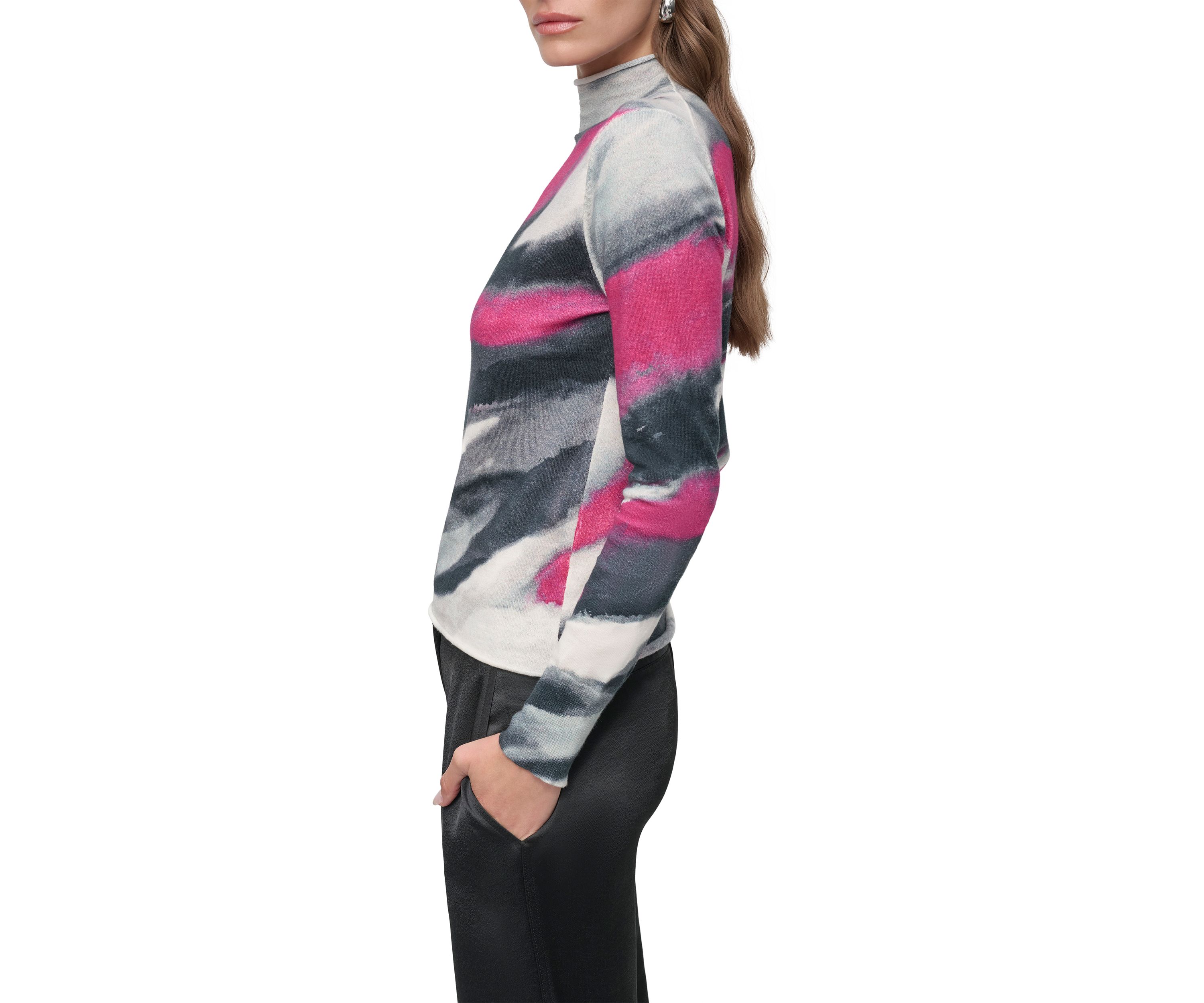 Womens Long Sleeve Brushstroke Mock Neck Sweater