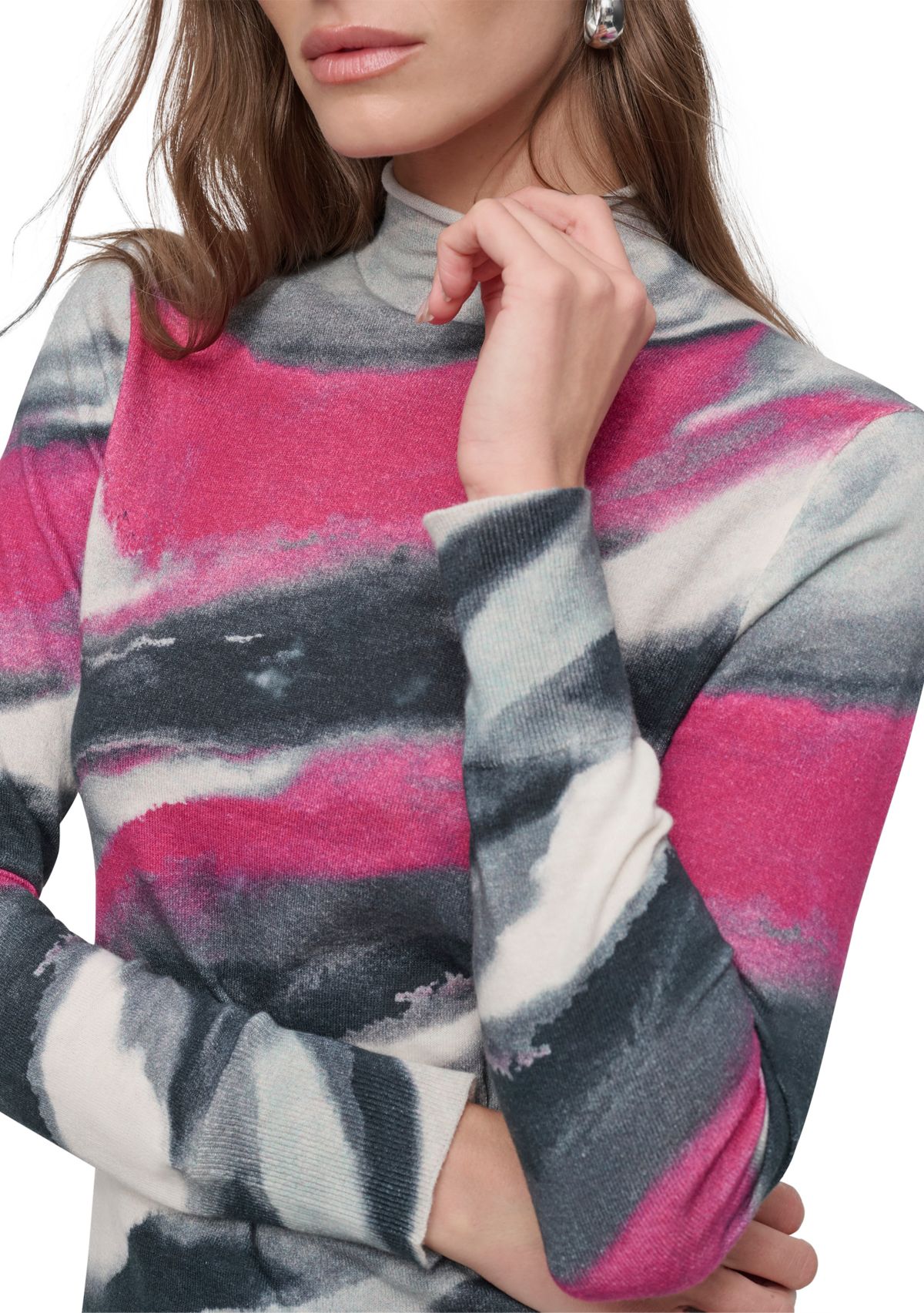 Womens Long Sleeve Brushstroke Mock Neck Sweater