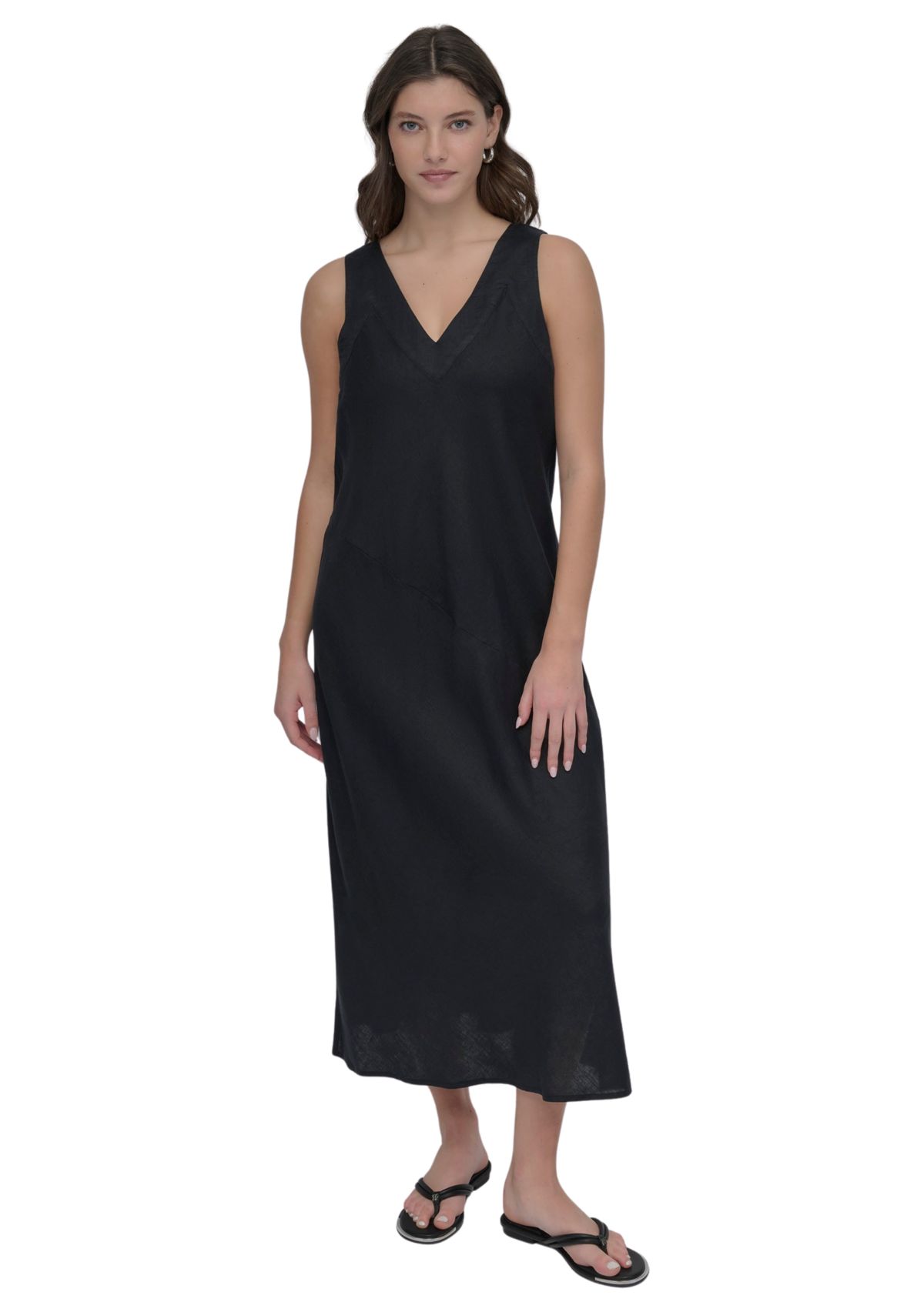 Womens Sleeveless V-Neck Midi Dress