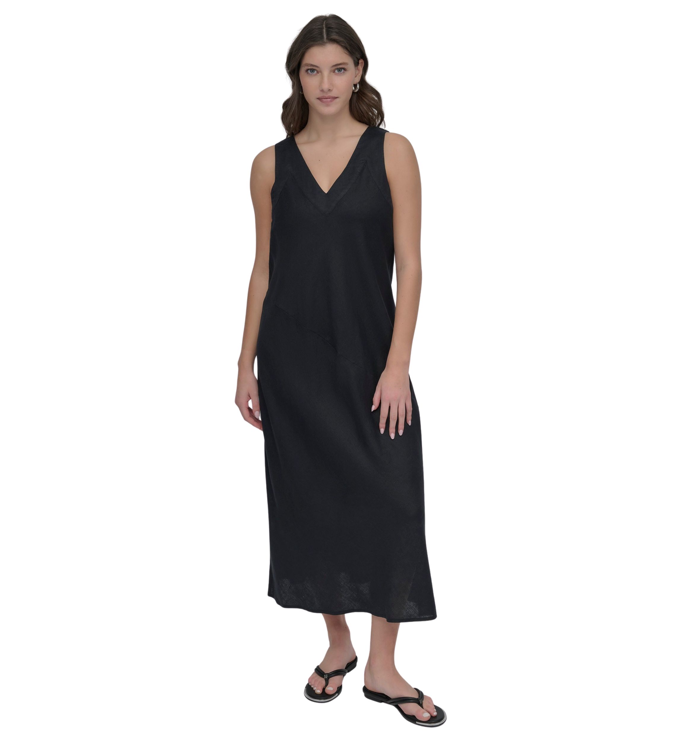 Womens Sleeveless V-Neck Midi Dress