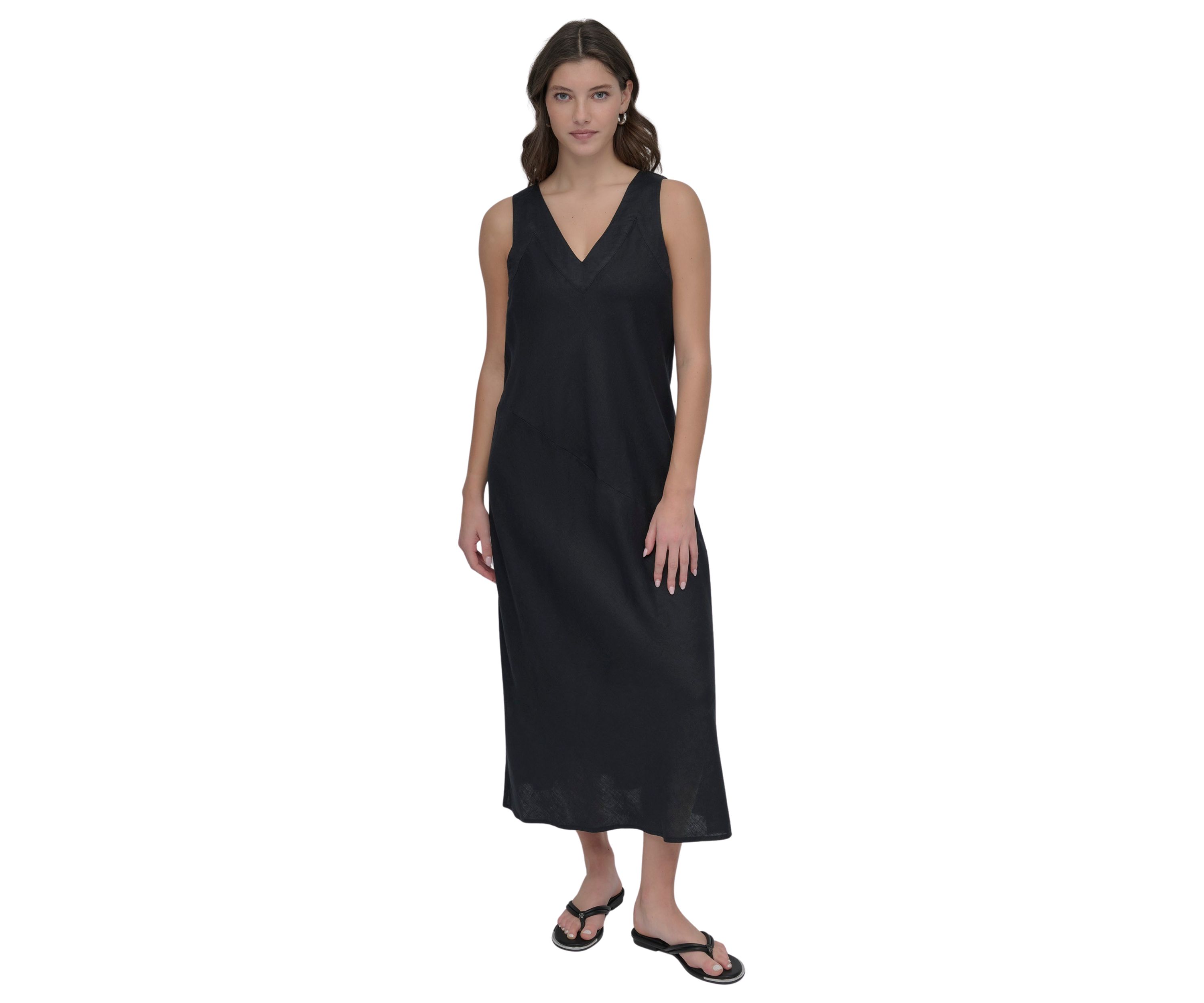Womens Sleeveless V-Neck Midi Dress