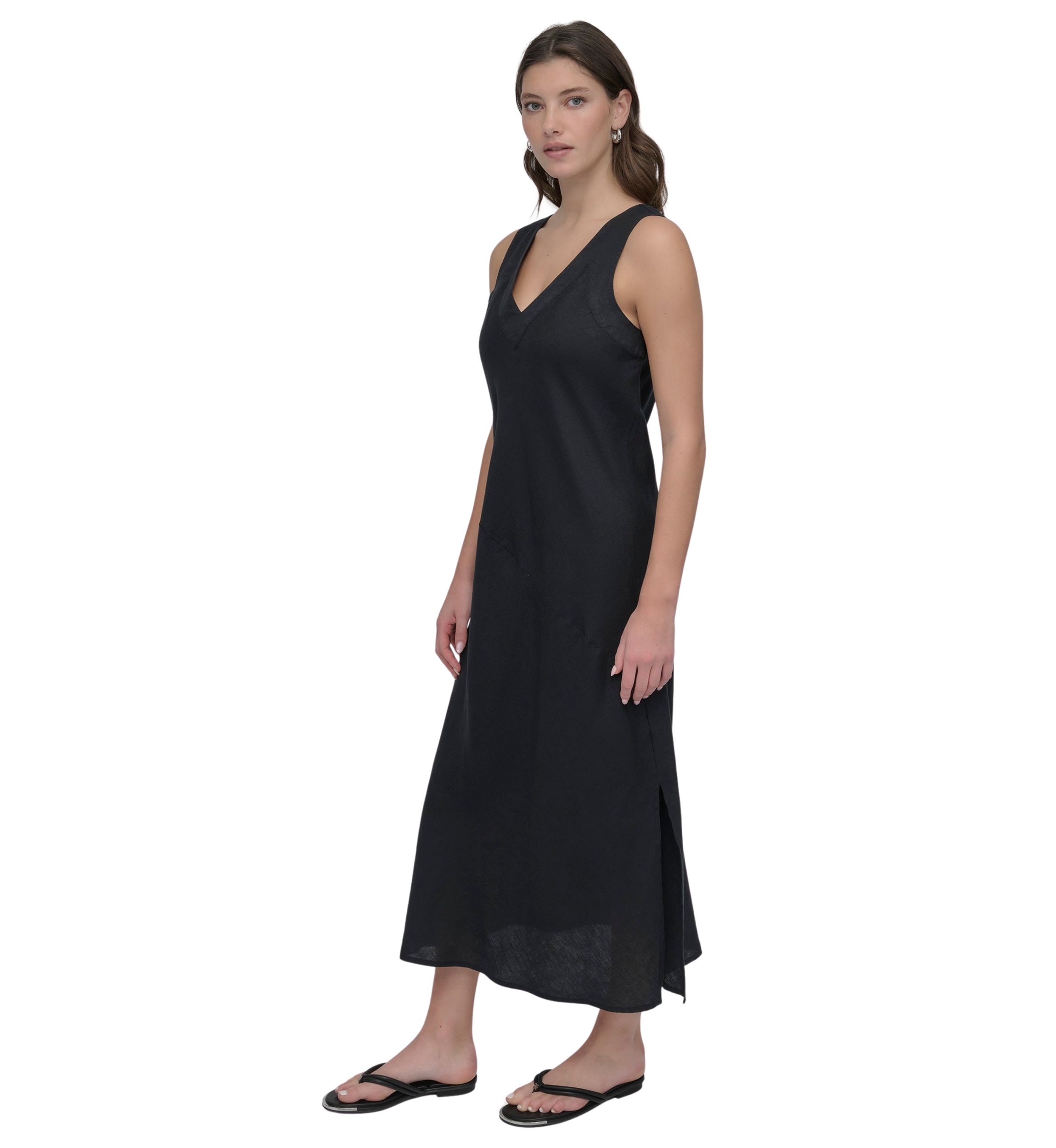 Womens Sleeveless V-Neck Midi Dress