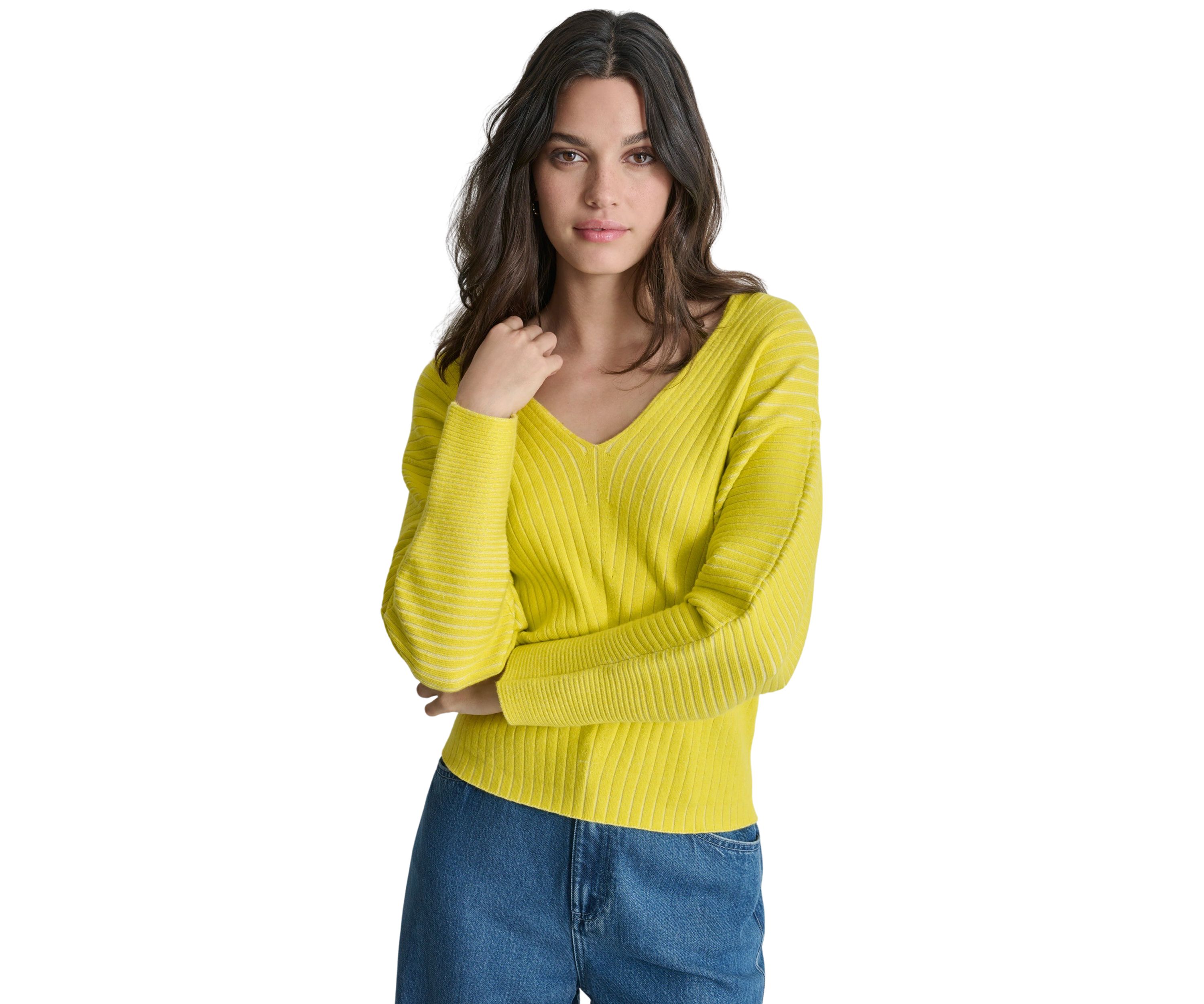 Womens Long Sleeve Ribbed V-Neck Sweater