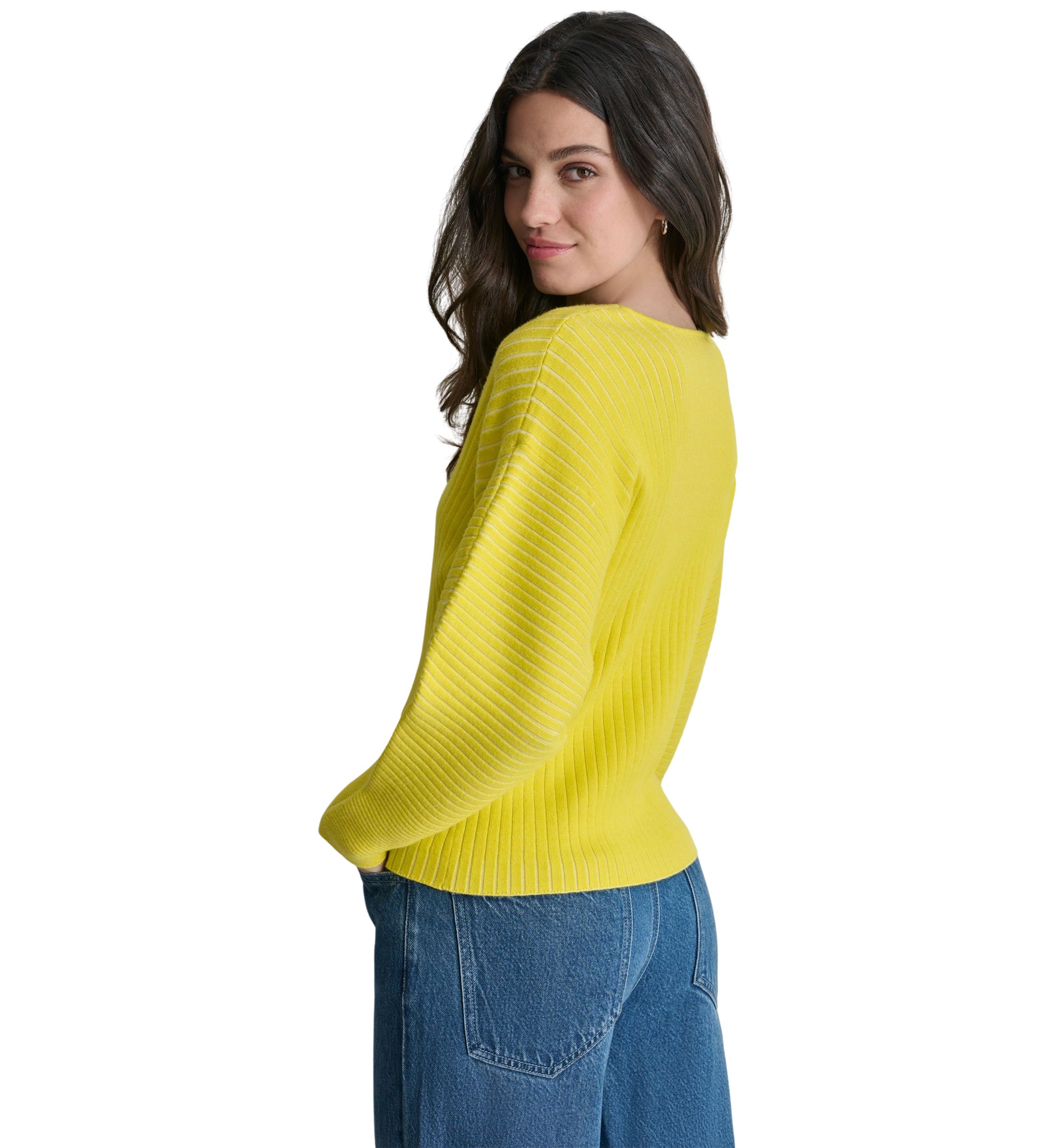 Womens Long Sleeve Ribbed V-Neck Sweater