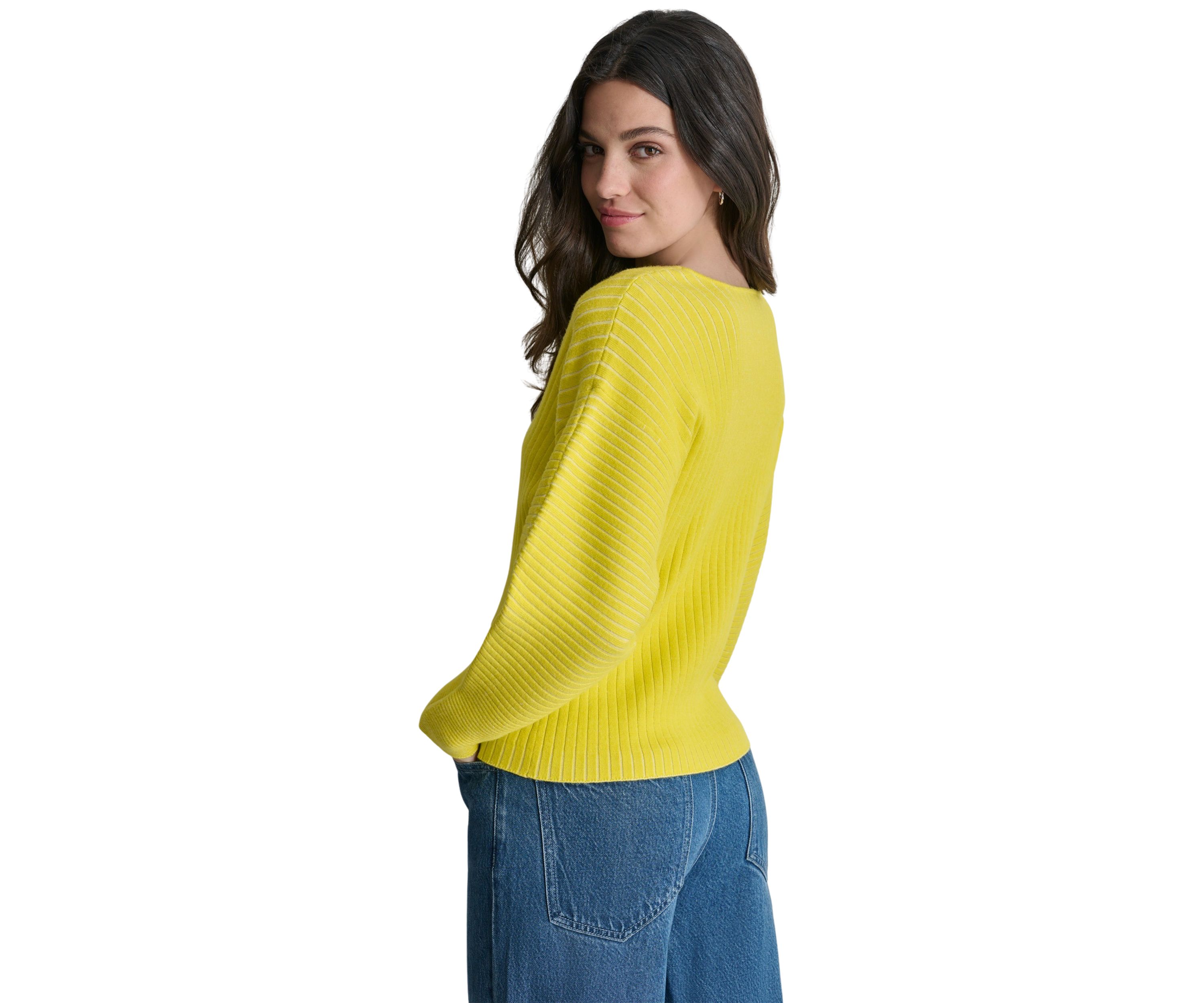 Womens Long Sleeve Ribbed V-Neck Sweater