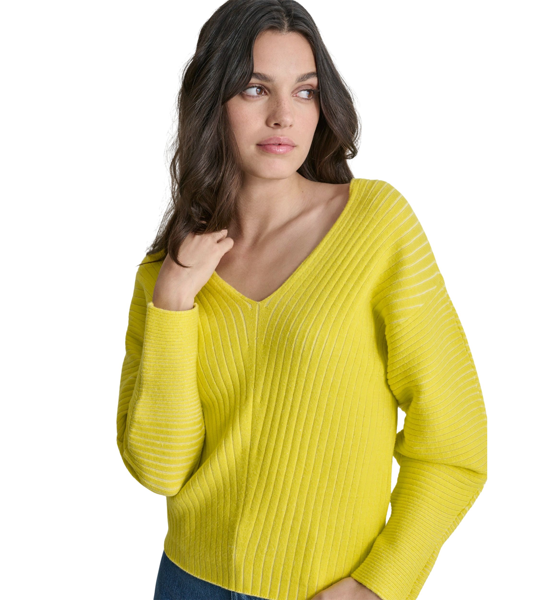 Womens Long Sleeve Ribbed V-Neck Sweater