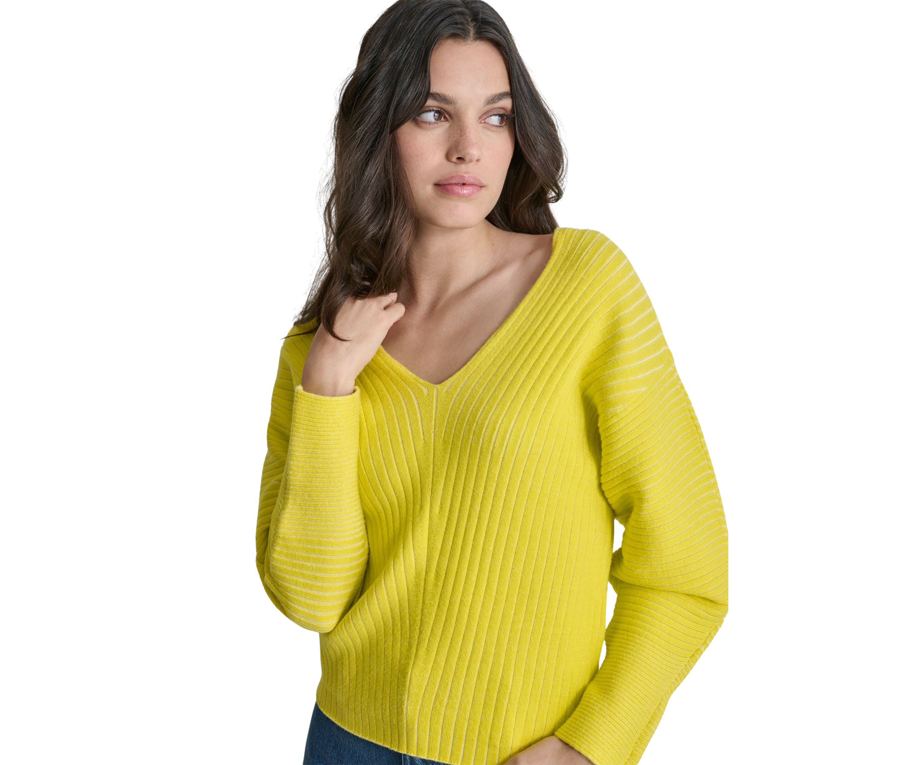 Womens Long Sleeve Ribbed V-Neck Sweater