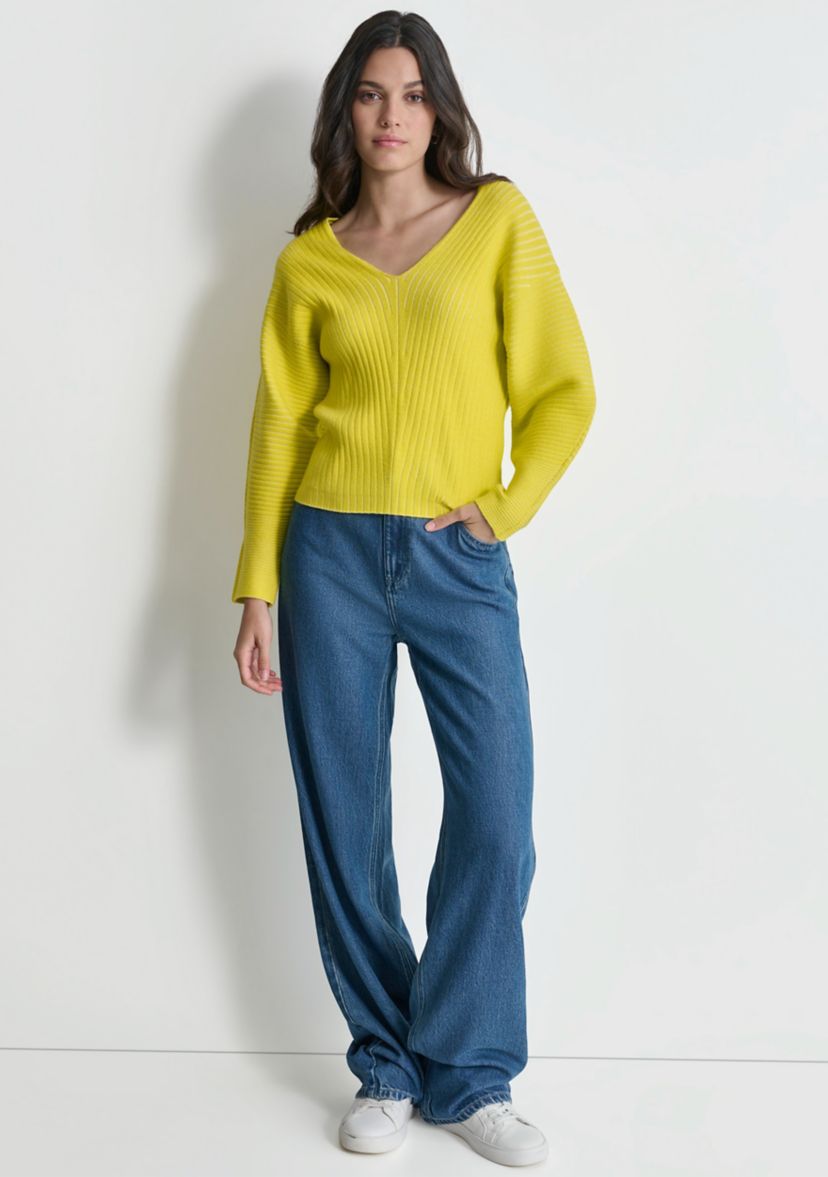Womens Long Sleeve Ribbed V-Neck Sweater