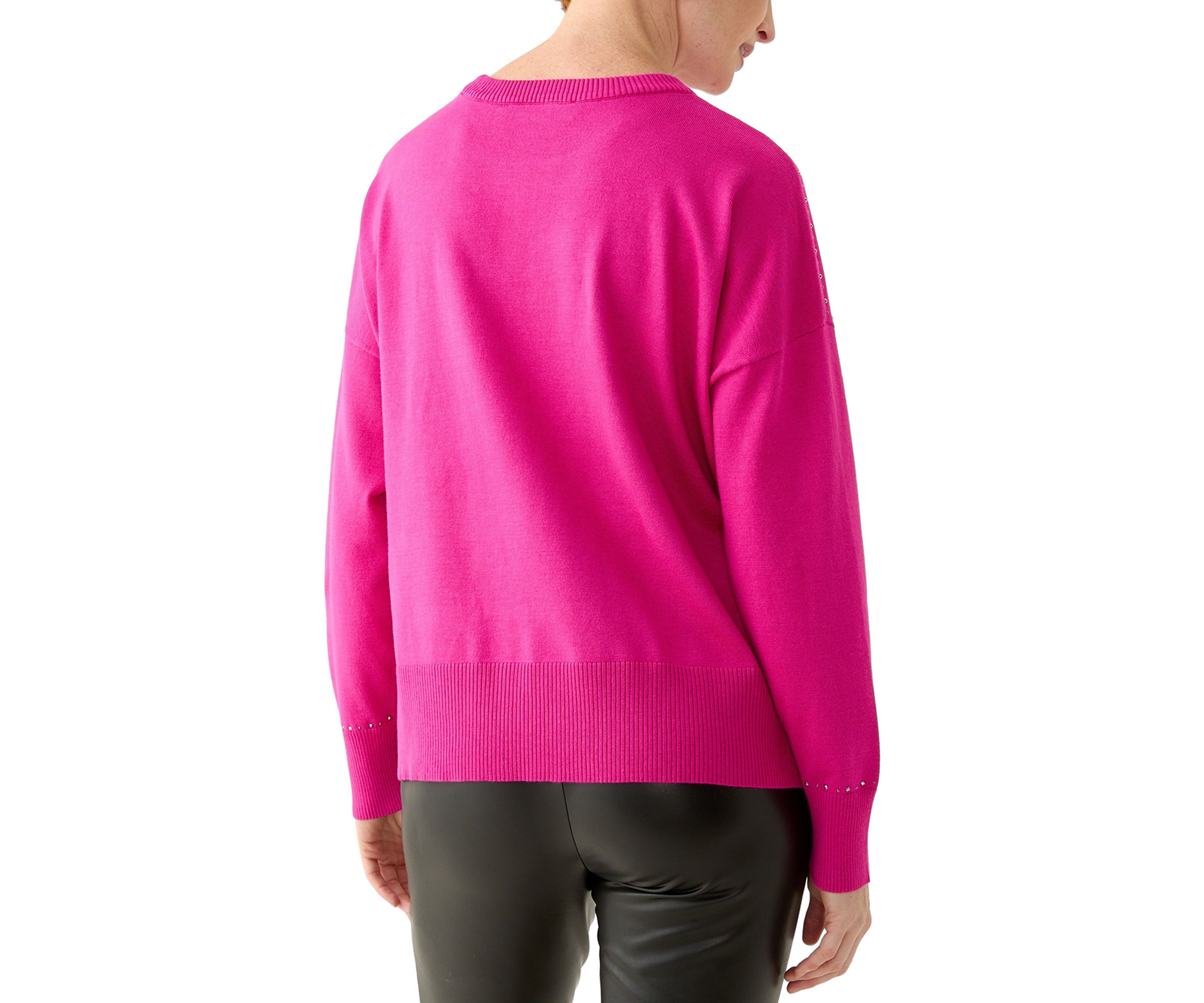 Womens Crew Neck Stud Trim Split Hem Sweater