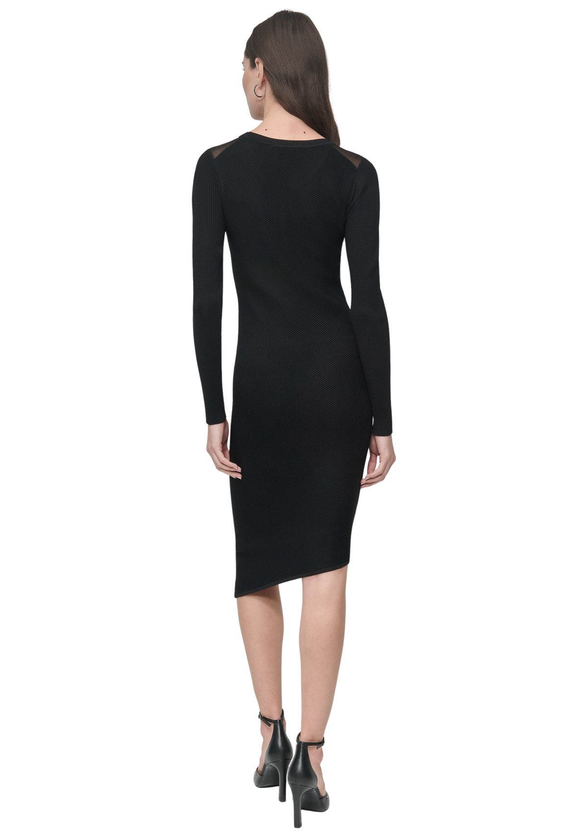 Womens Long Sleeve Sheer Asymmetrical Dress