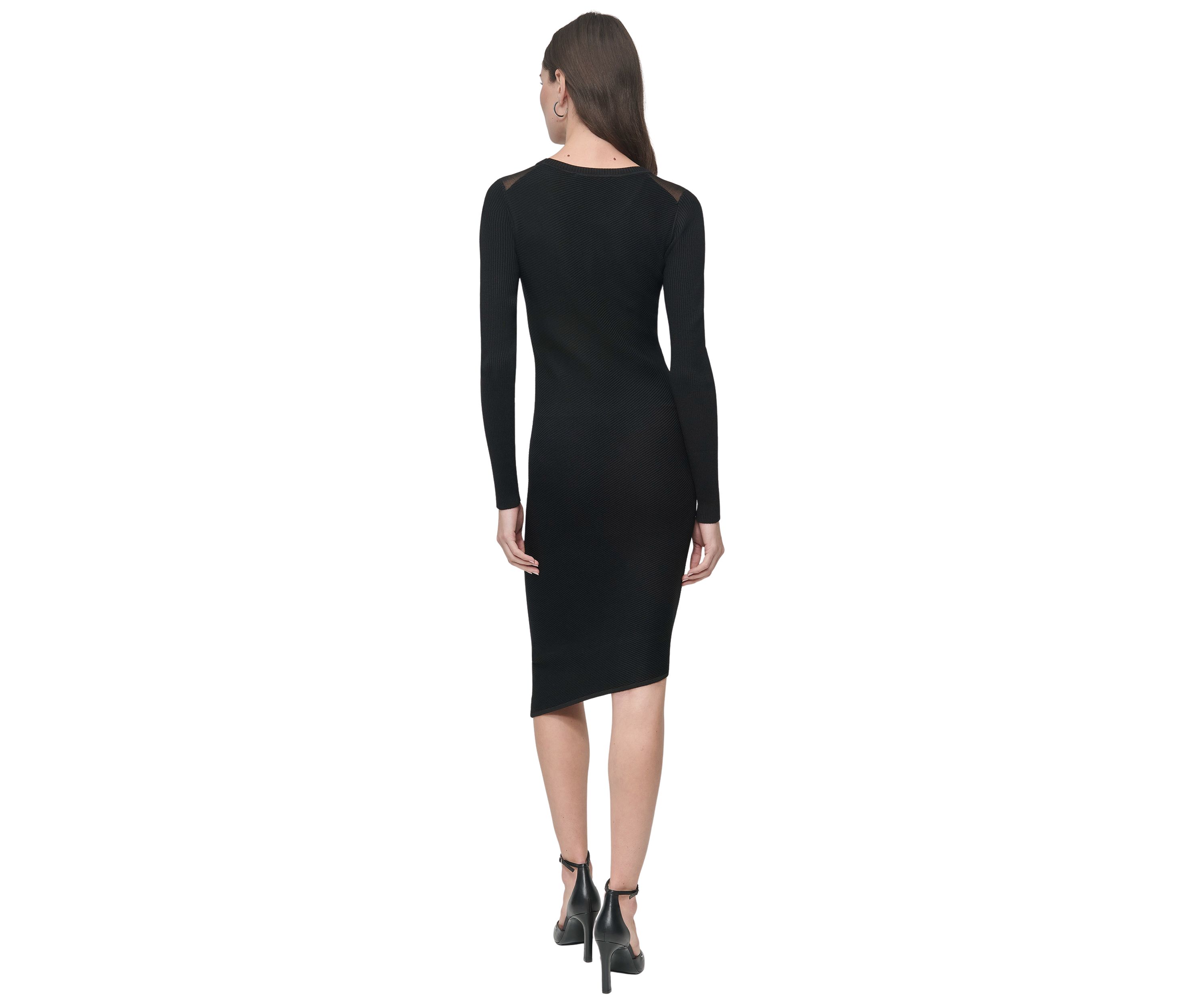 Womens Long Sleeve Sheer Asymmetrical Dress