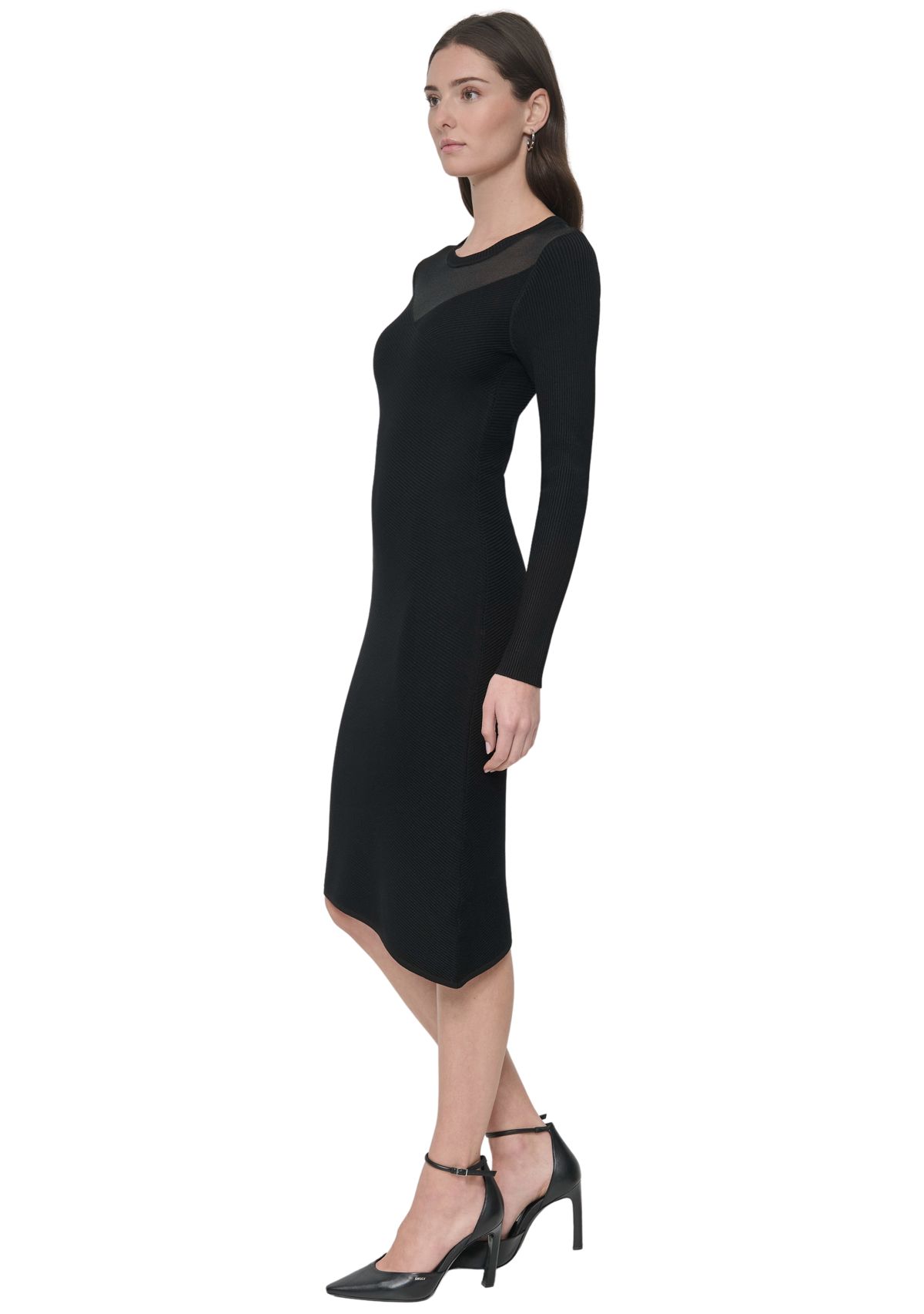 Womens Long Sleeve Sheer Asymmetrical Dress
