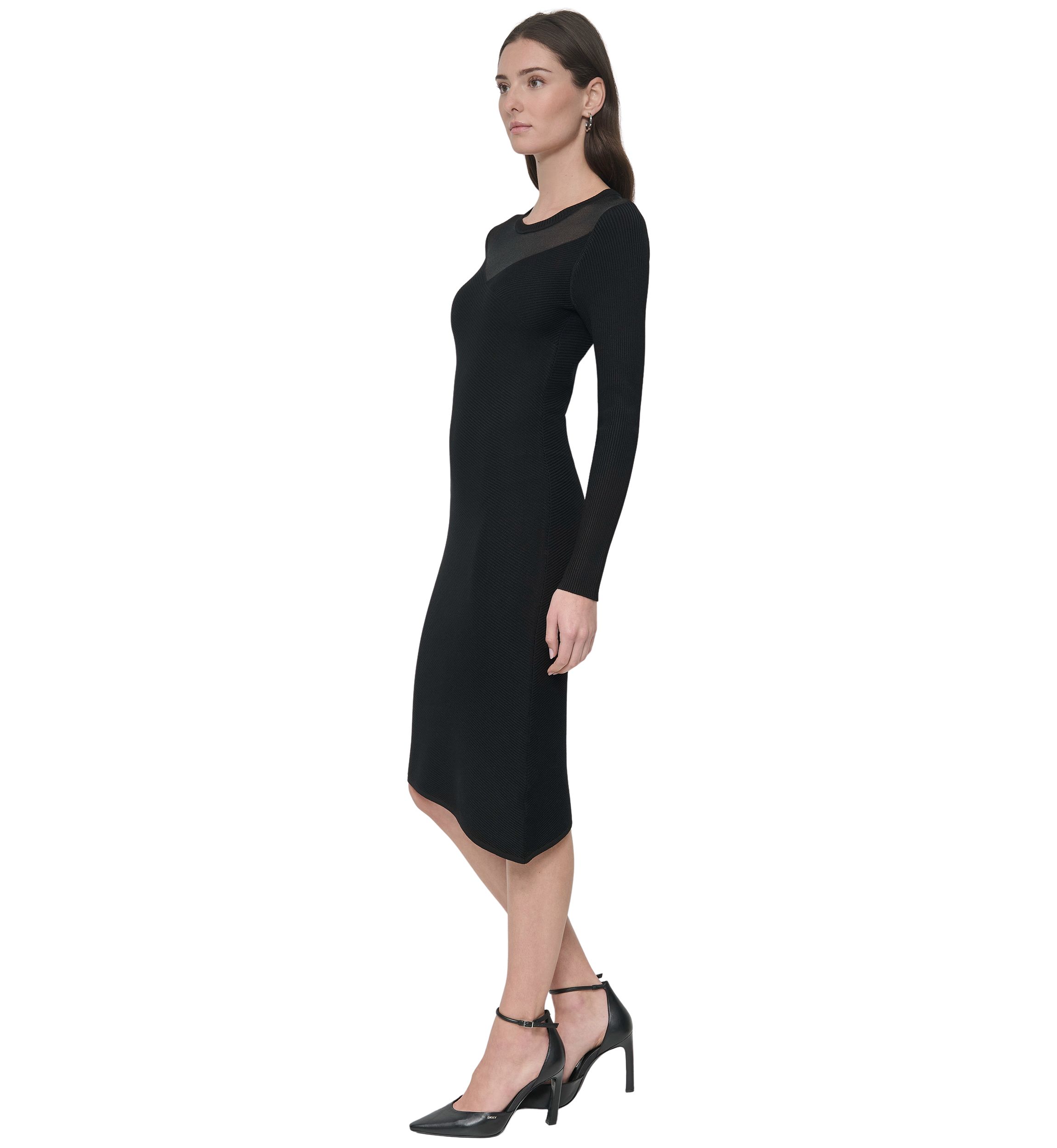 Womens Long Sleeve Sheer Asymmetrical Dress