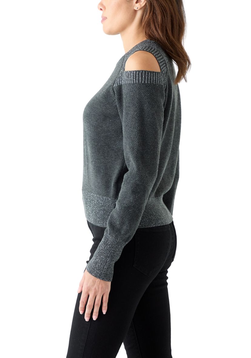 Womens Lurex Cold Shoulder Sweater