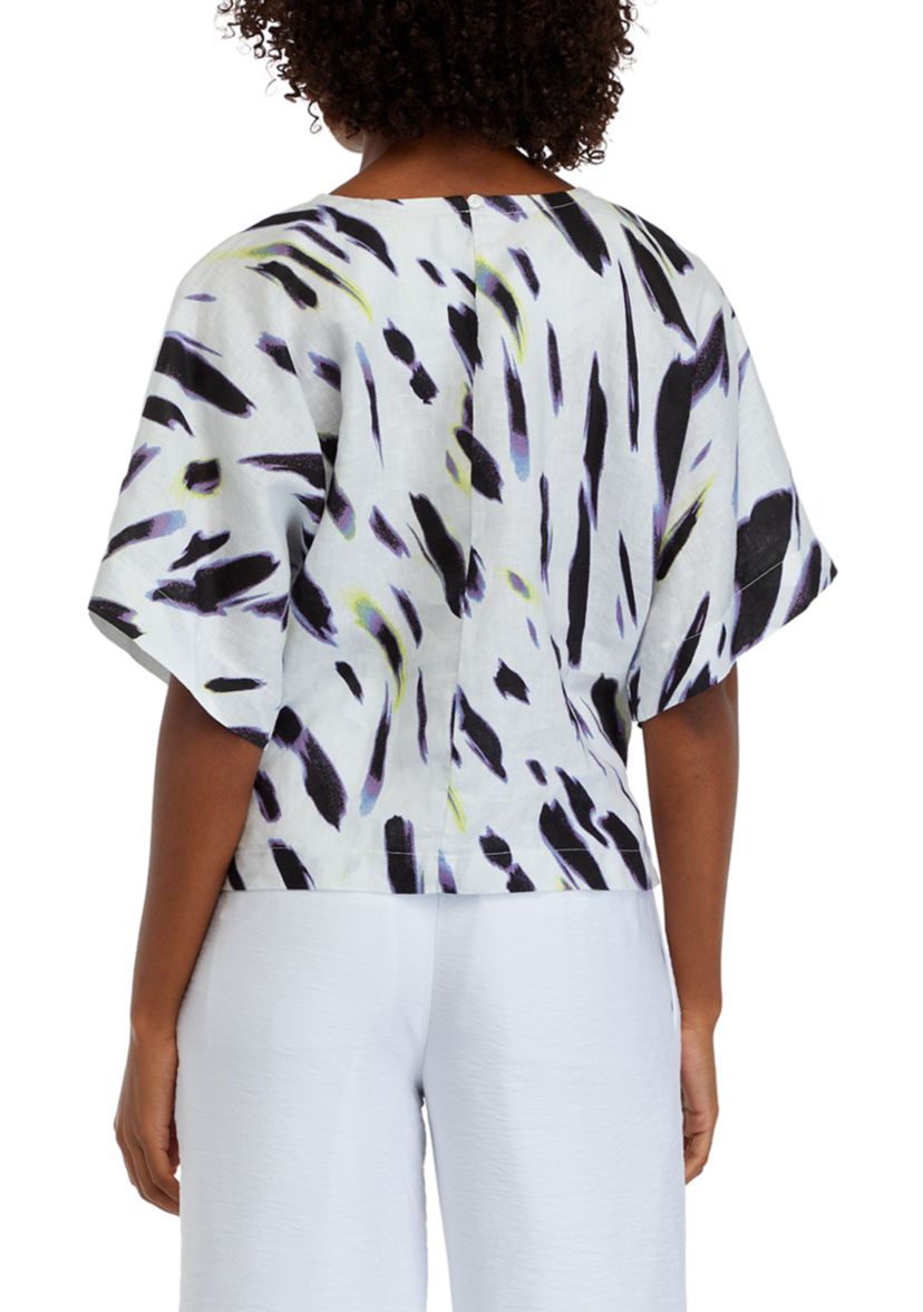 Womens Short Sleeve Smudge Print Linen Popover Top