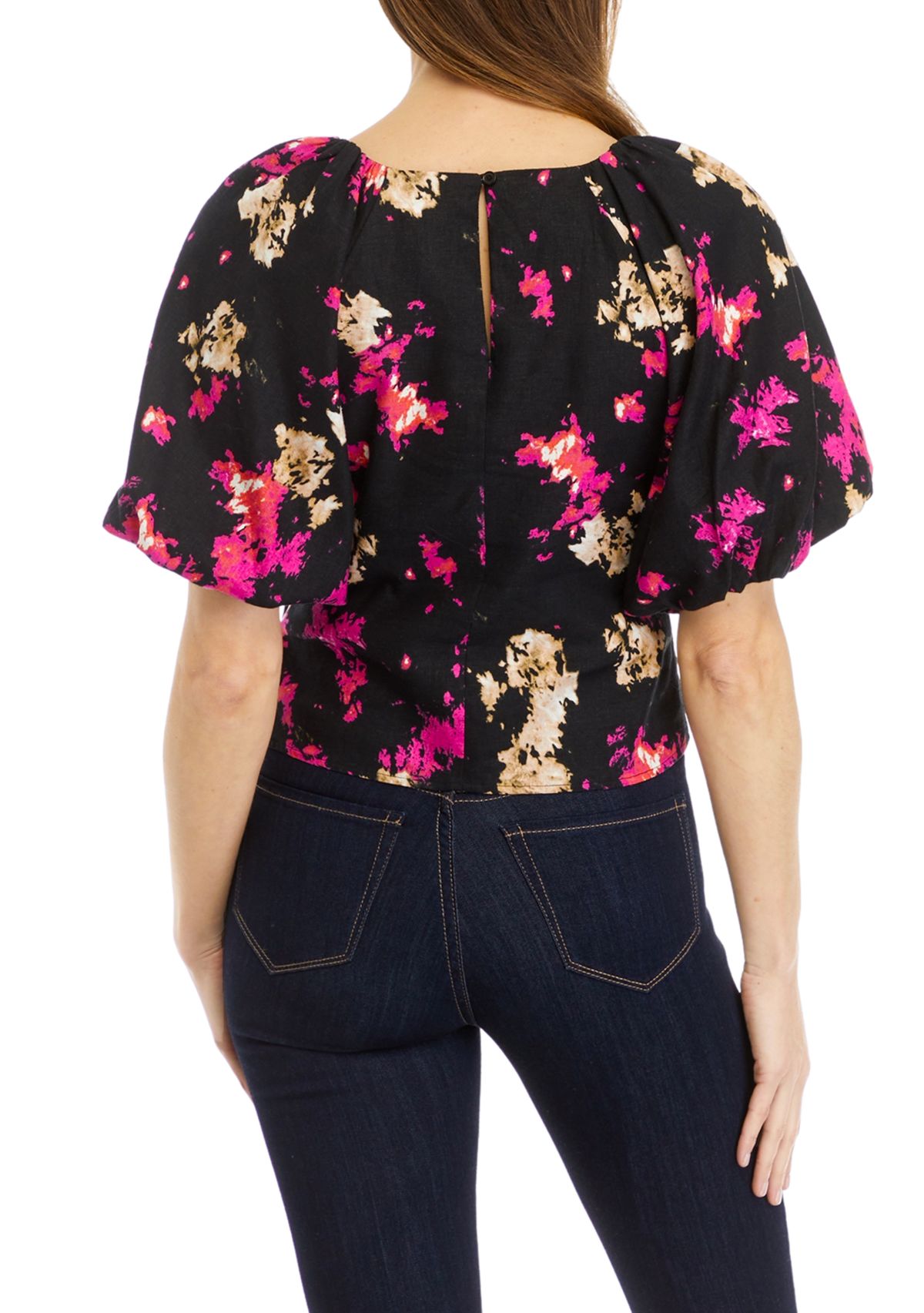 Womens Puff Sleeve Floral Printed Blouse