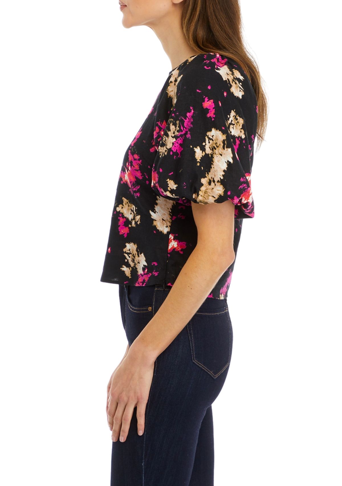 Womens Puff Sleeve Floral Printed Blouse