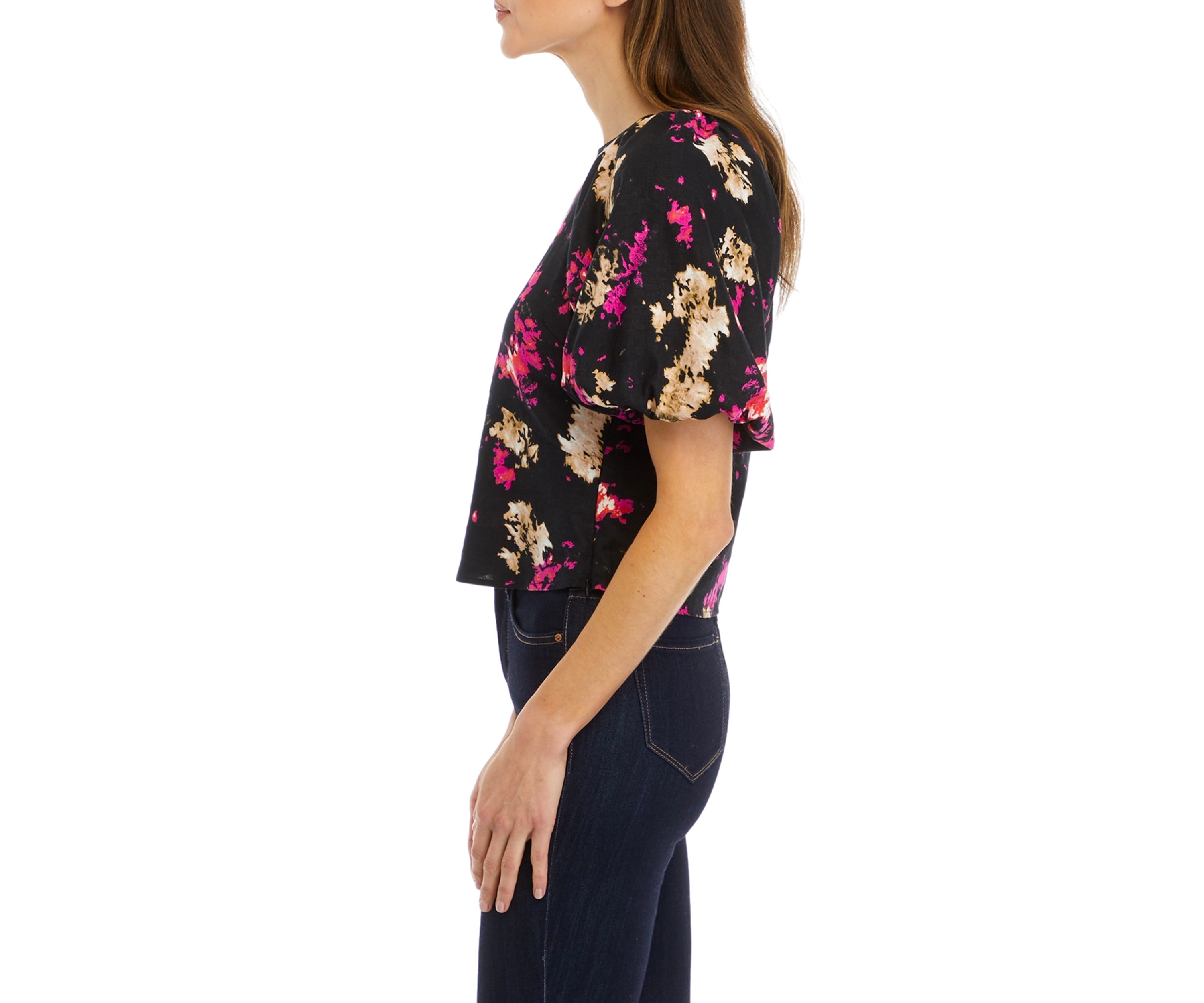 Womens Puff Sleeve Floral Printed Blouse
