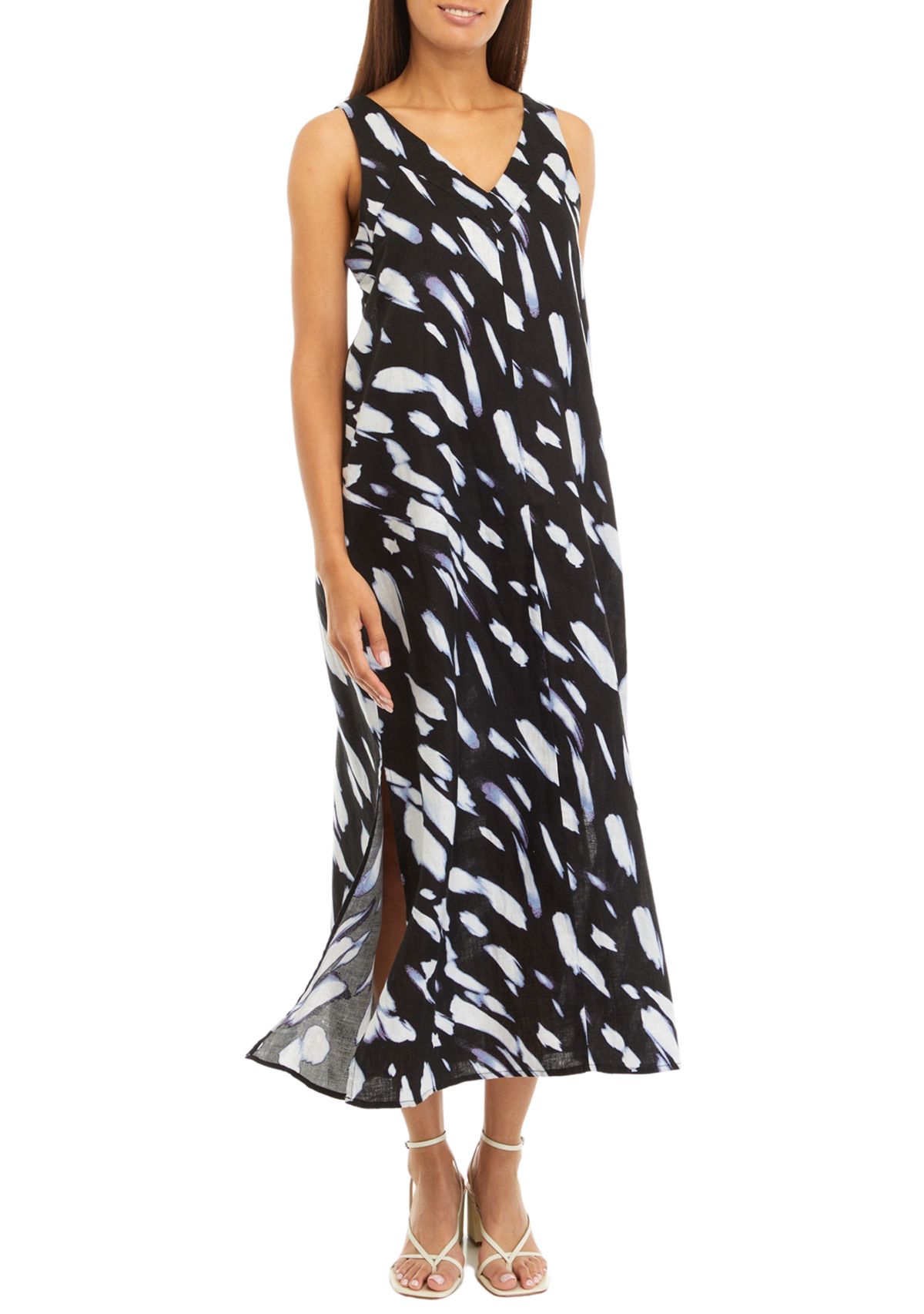 Womens Wave Print Linen Tank Dress