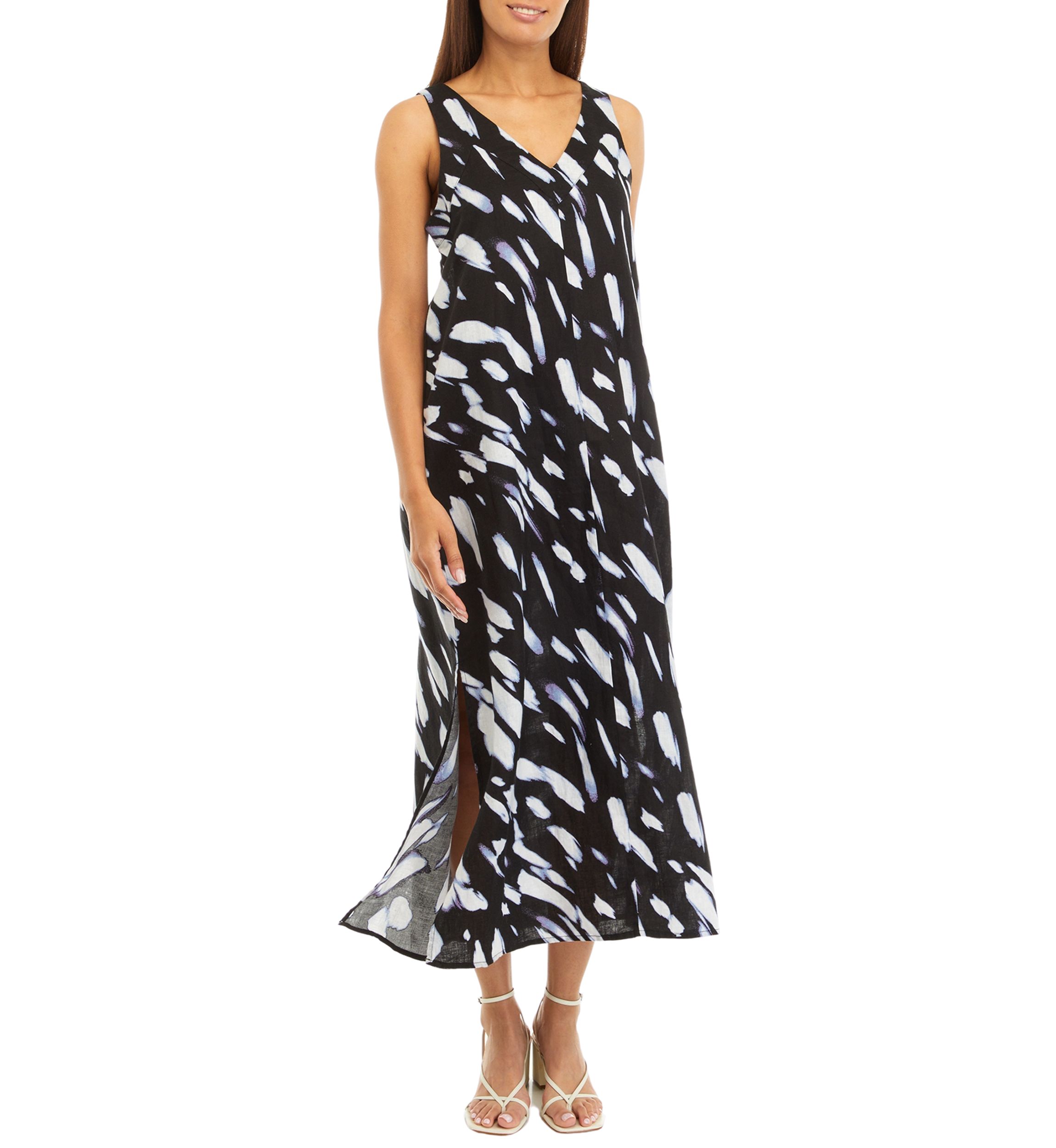 Womens Wave Print Linen Tank Dress