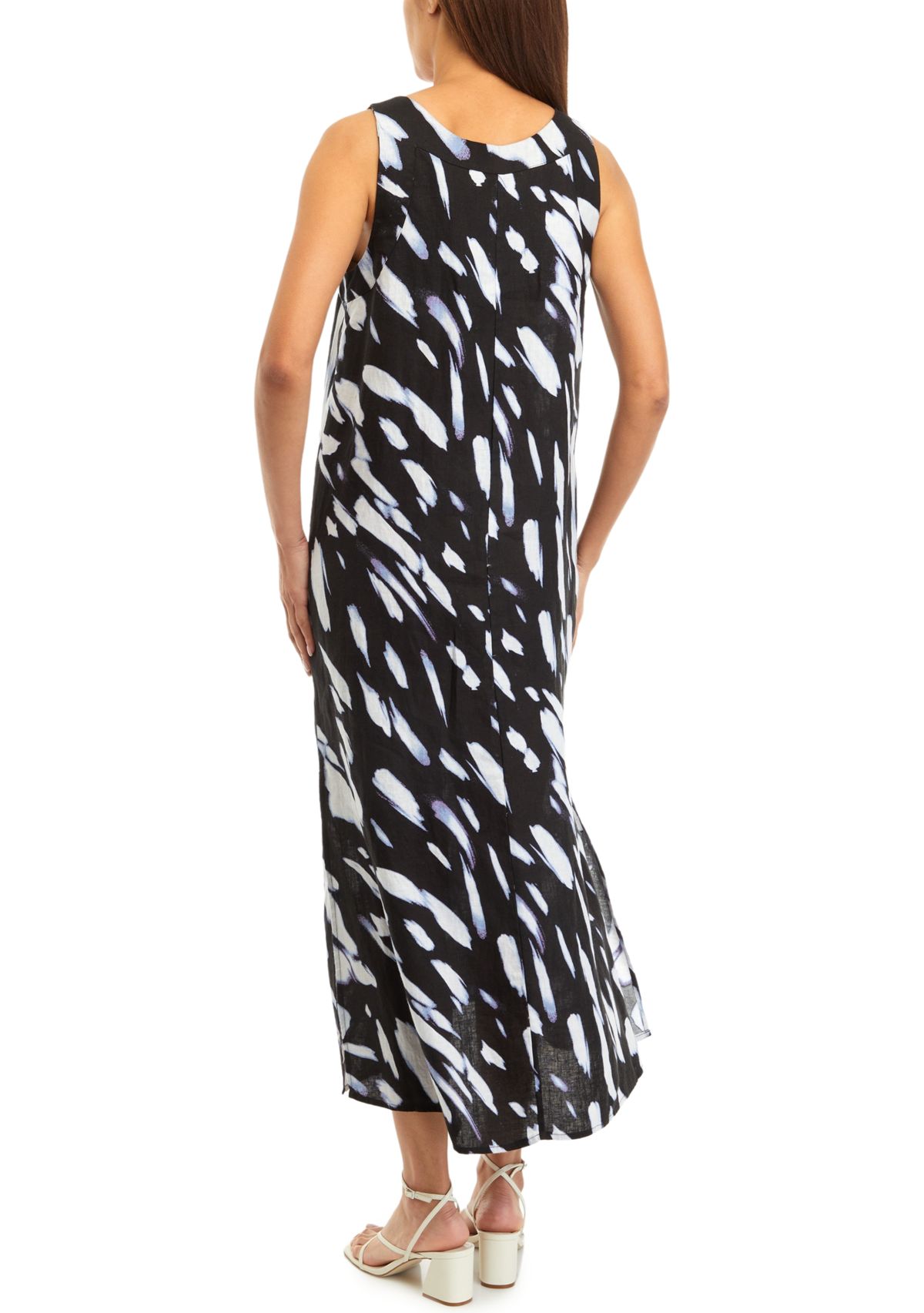 Womens Wave Print Linen Tank Dress