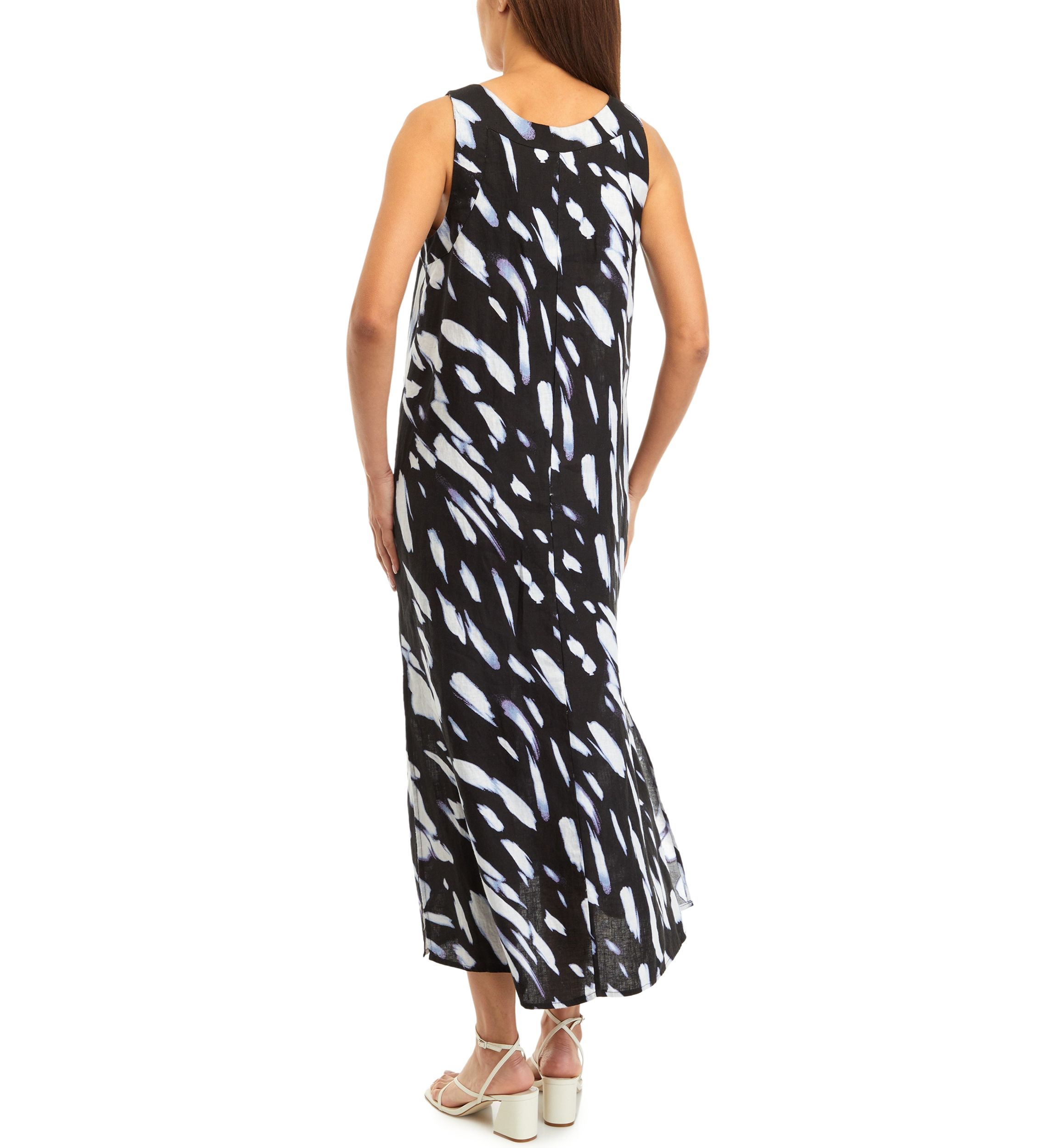 Womens Wave Print Linen Tank Dress