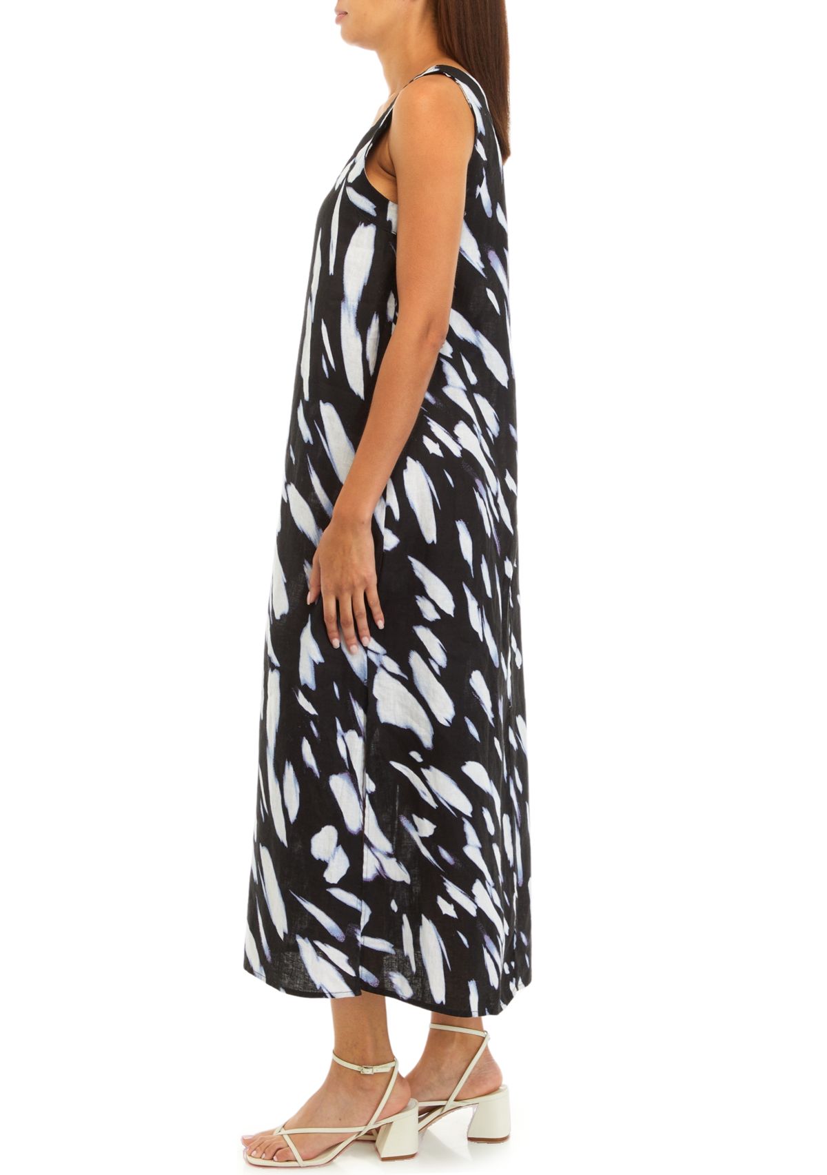 Womens Wave Print Linen Tank Dress