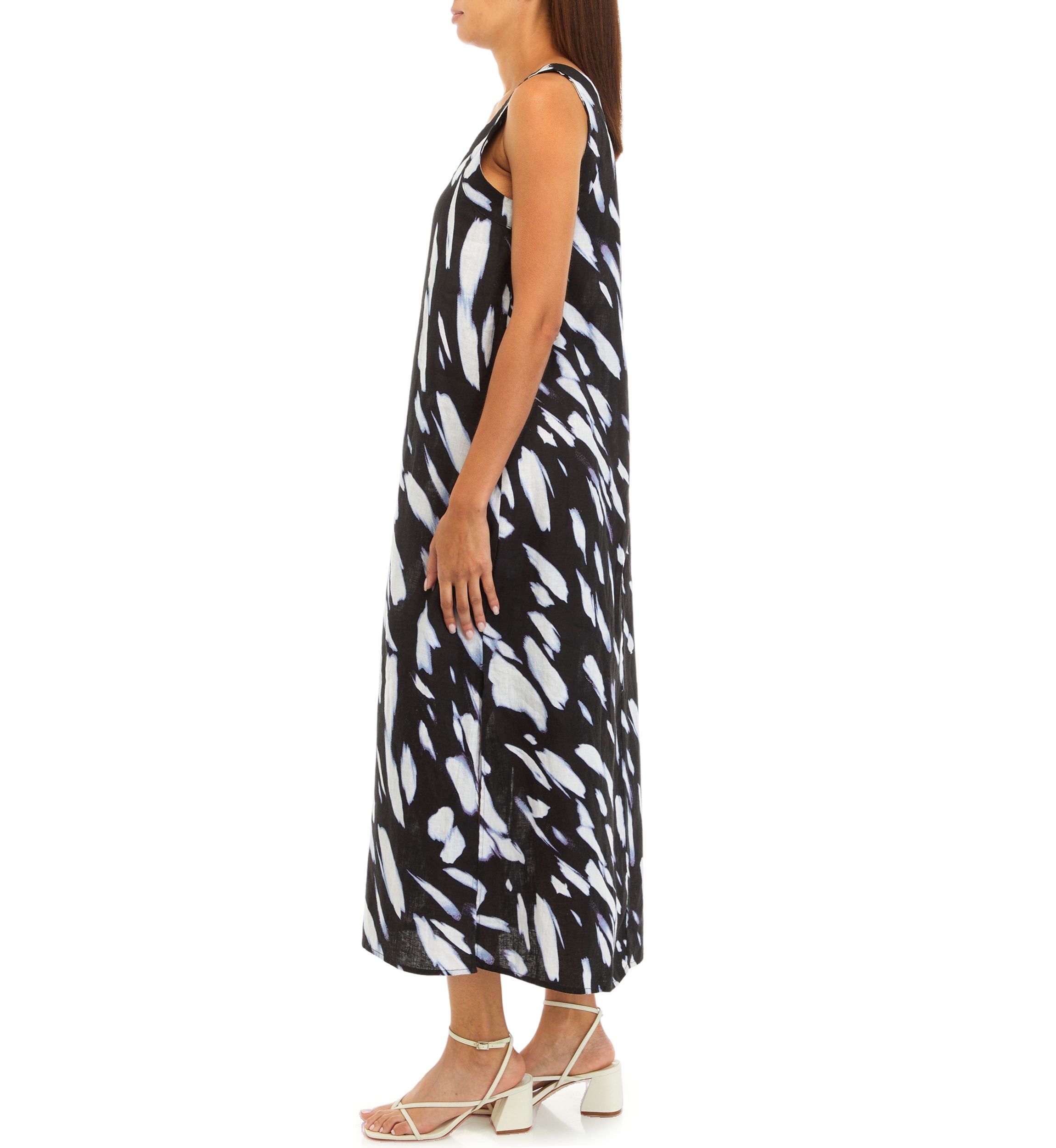 Womens Wave Print Linen Tank Dress
