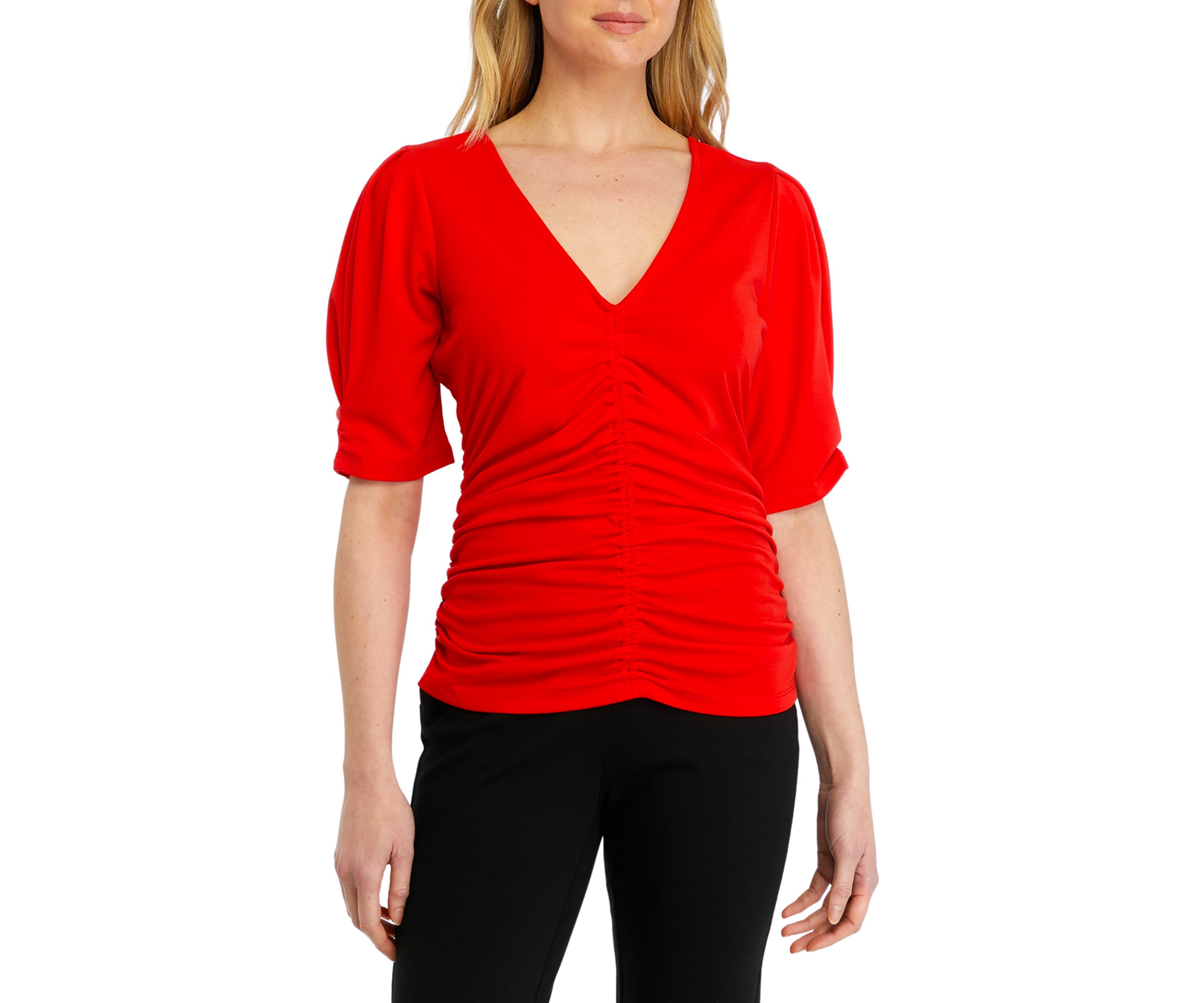 Womens Short Sleeve Ruched Knit Top