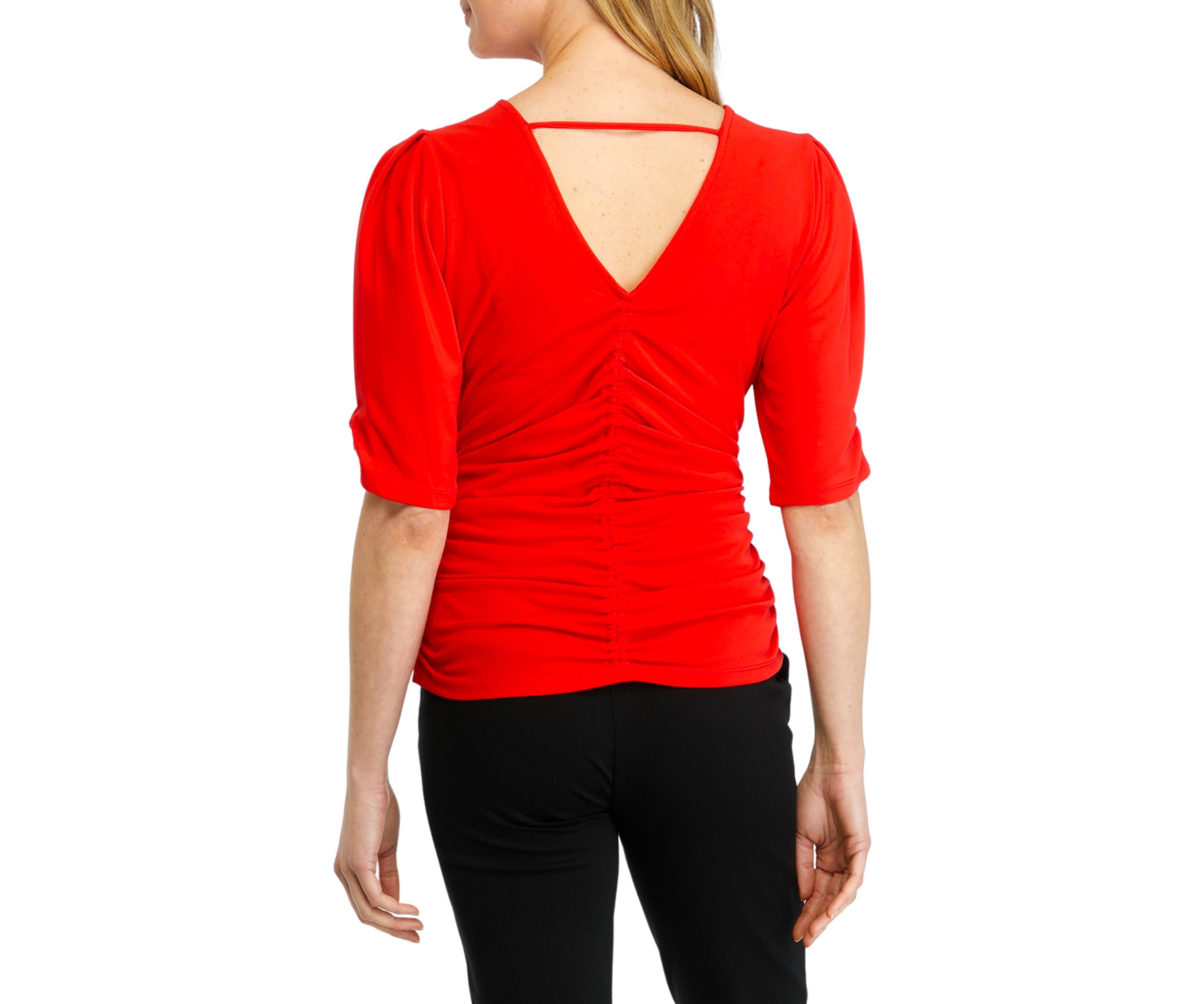 Womens Short Sleeve Ruched Knit Top