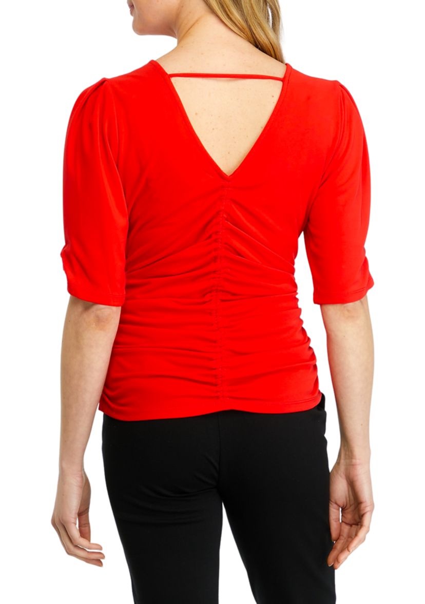 Womens Short Sleeve Ruched Knit Top