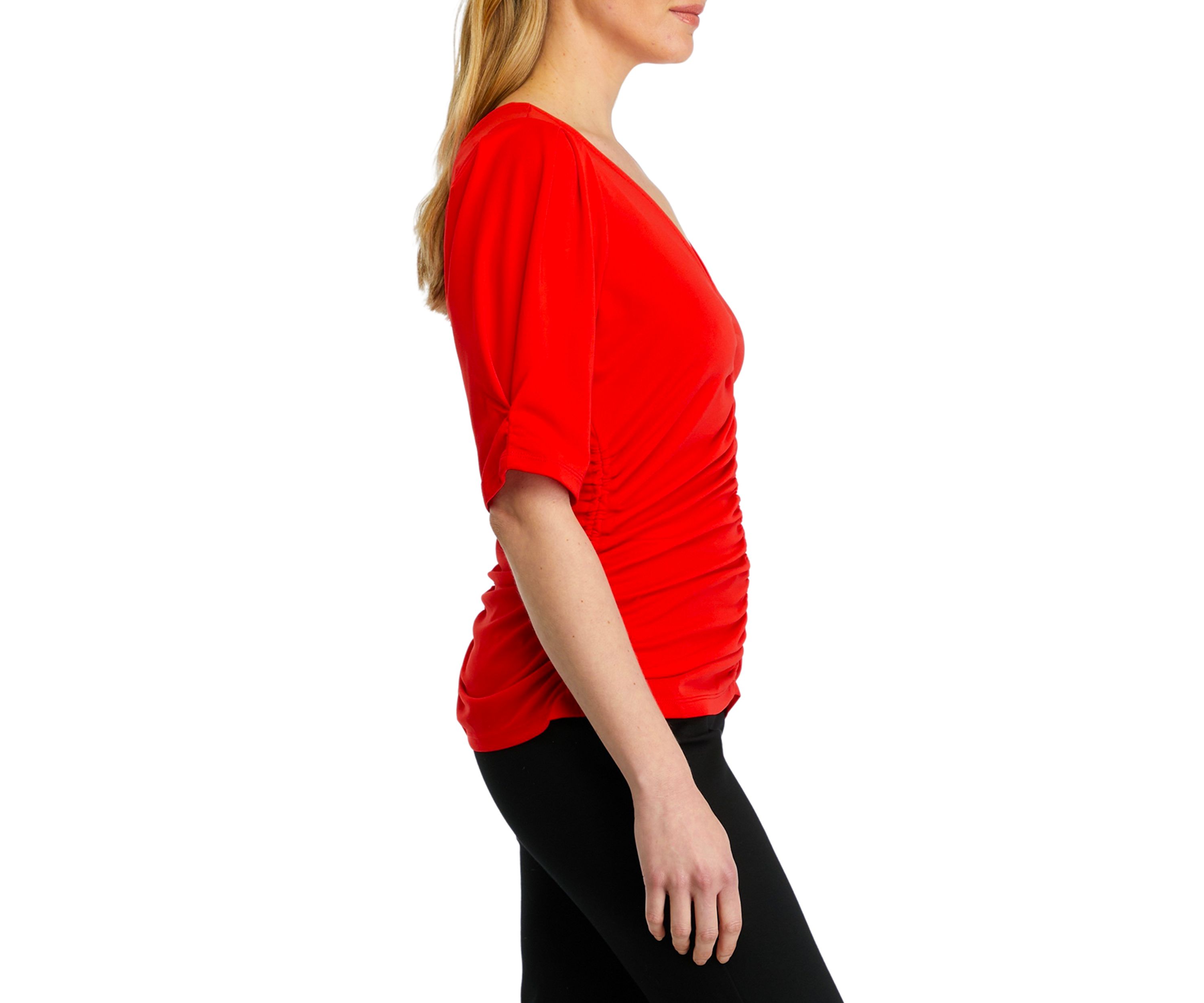 Womens Short Sleeve Ruched Knit Top