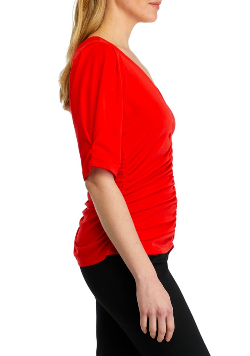 Womens Short Sleeve Ruched Knit Top