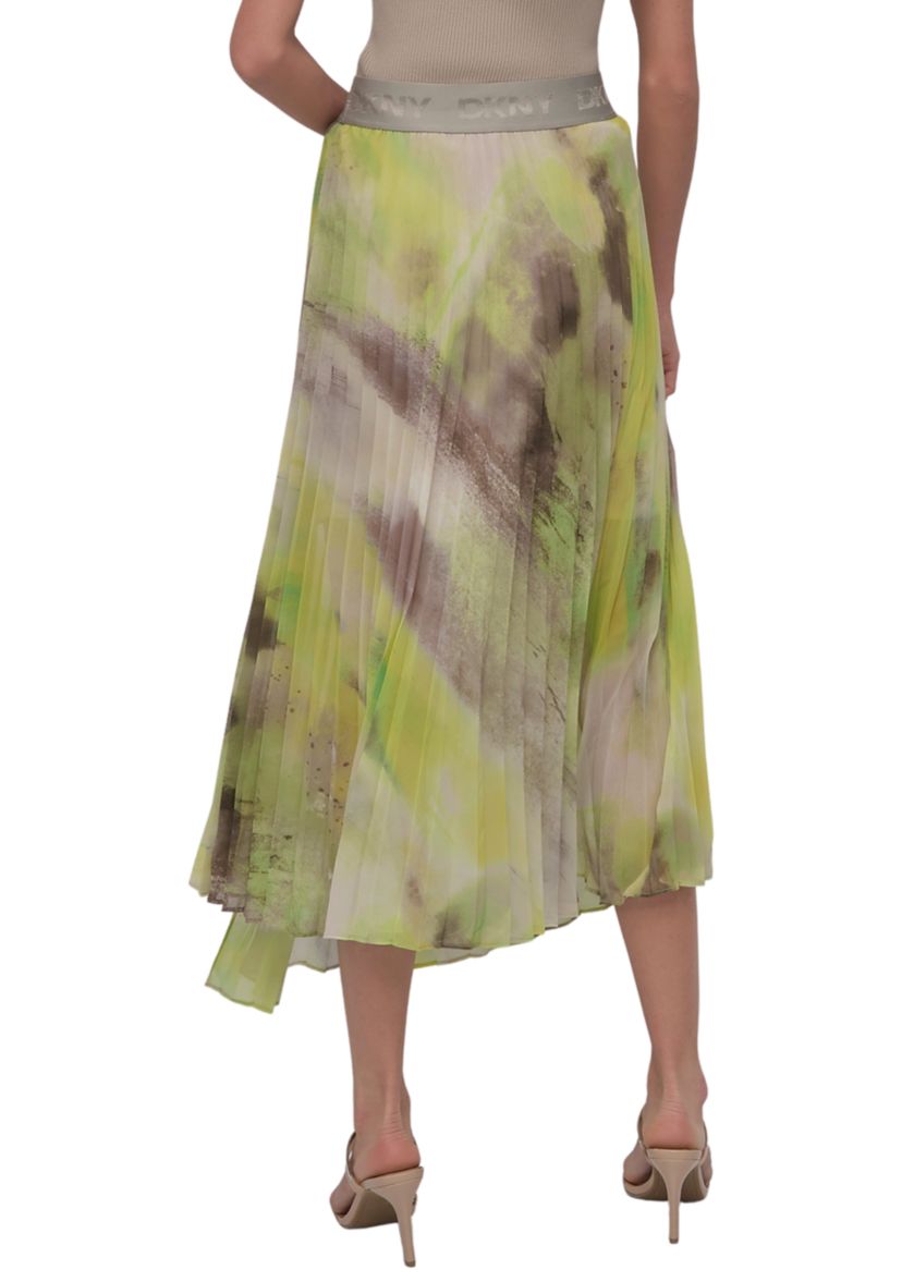 Womens Watercolor Print Asymmetrical Pleated Skirt 