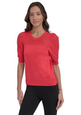 DKNY Women's Short Puff Sleeve Pullover Sweater, XS