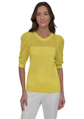 DKNY Women's Short Puff Sleeve Pullover Sweater, XS
